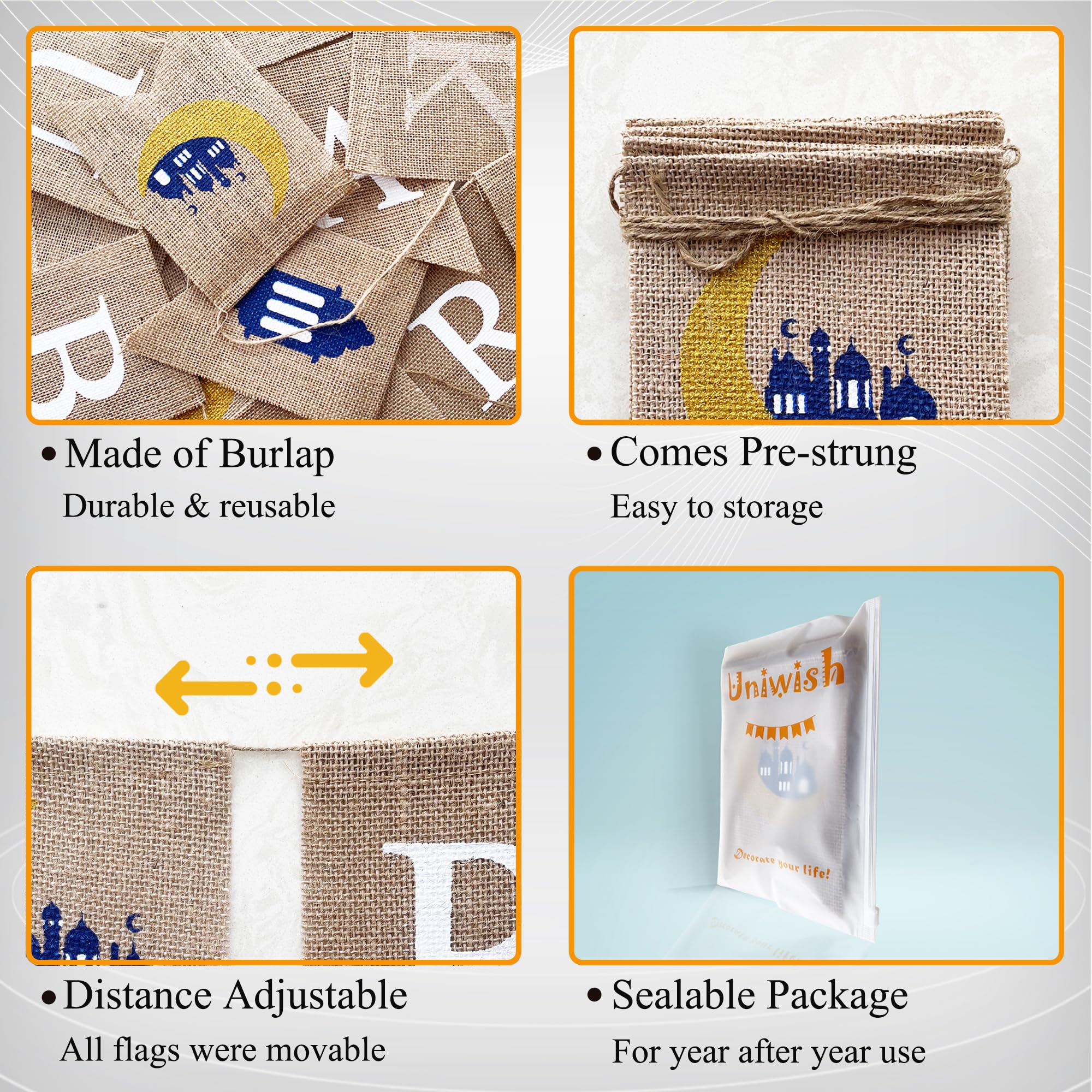 Uniwish Ramadan Mubarak Banner Burlap Bunting Garland Ramadan Decorations For Home Mantle Fireplace Decor Eid Mubarak Party Supp