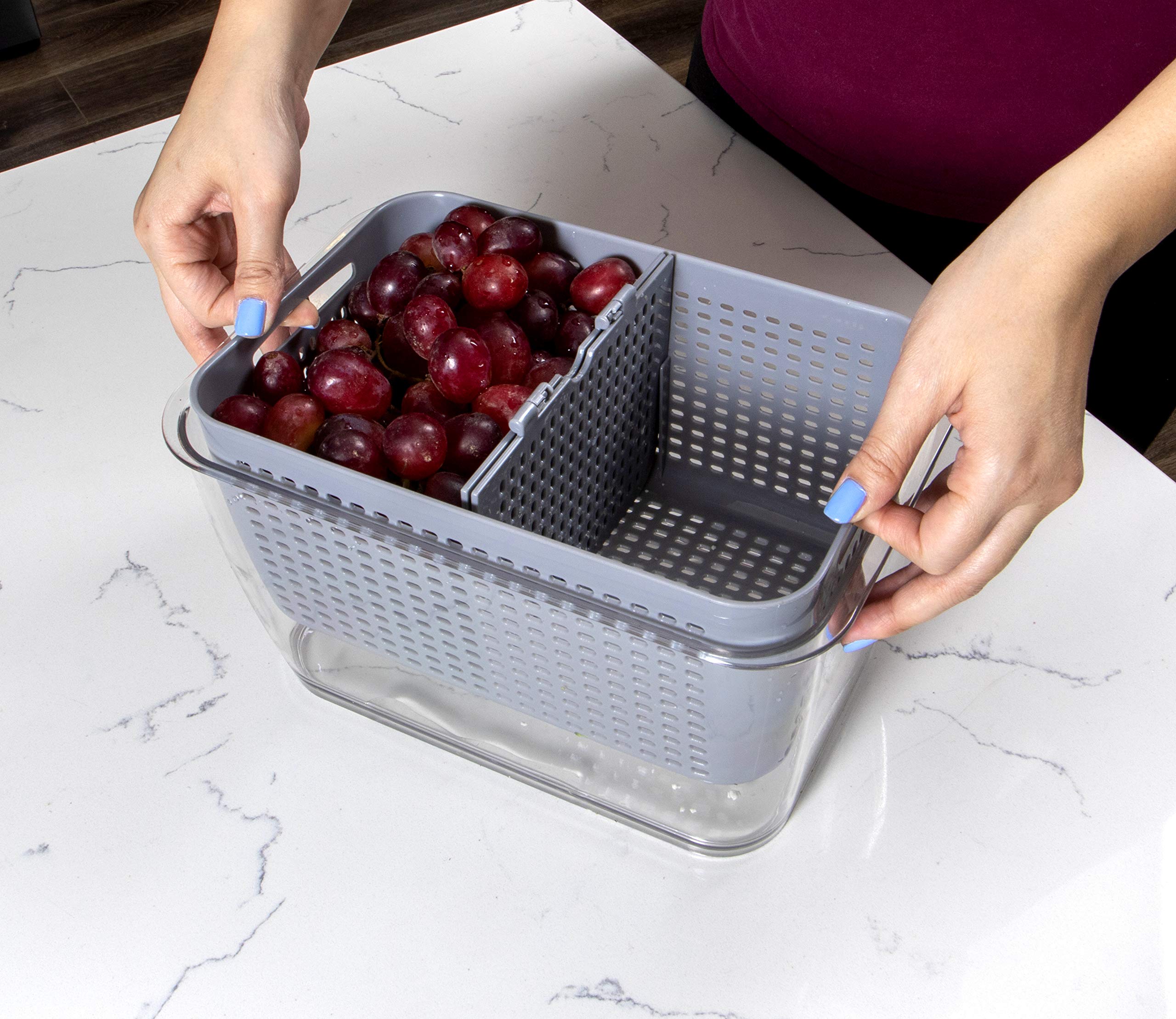 Kitchen Spaces Colander Stackable Food Storage Bin, Large, Gray