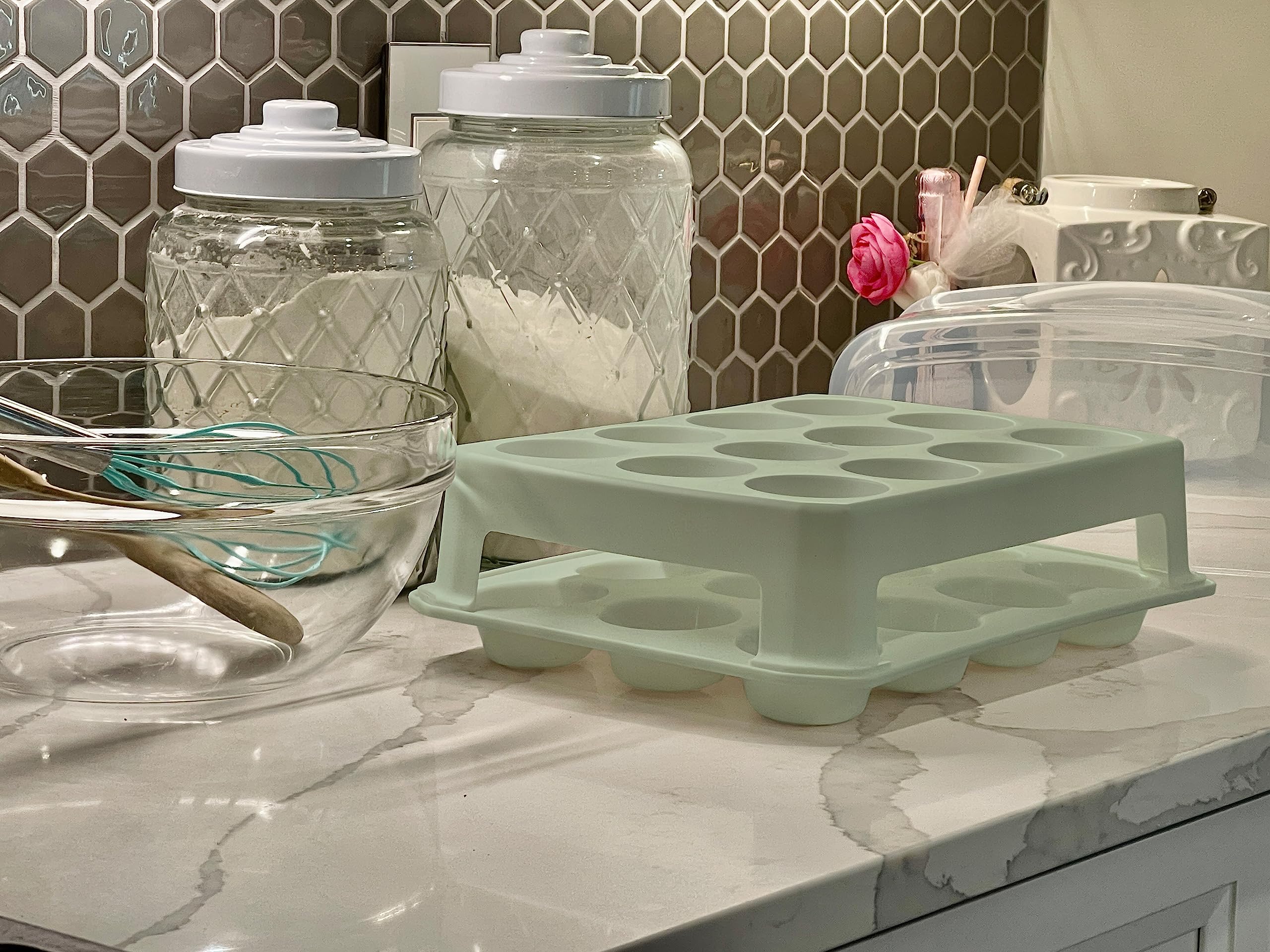 Top Shelf Elements Cupcake Carrier, Fashionable Green Cupcake Holder Carries 24 Standard-Size Cupcakes, Durable Muffin Traveler