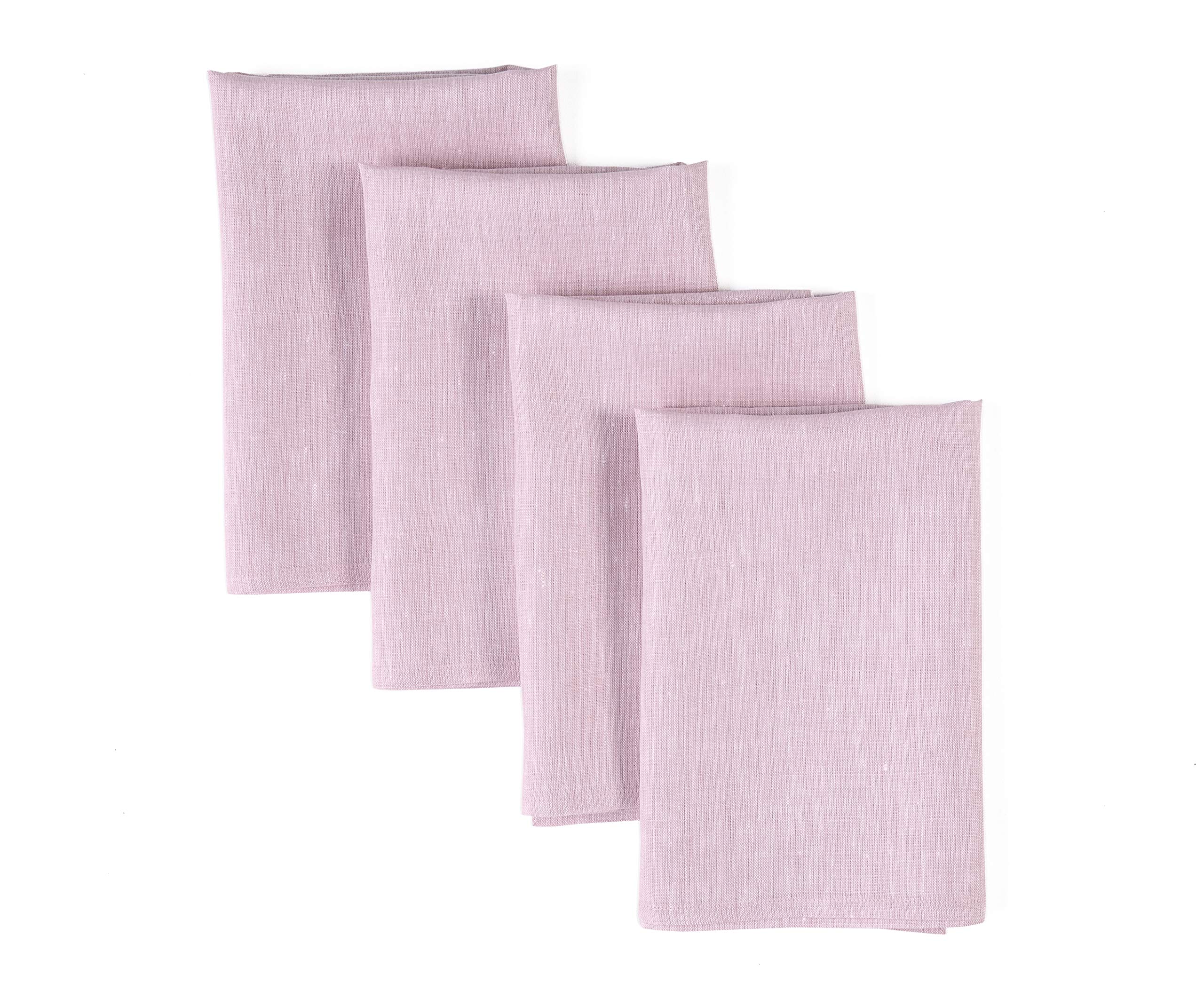 Solino Home Linen Dinner Napkins 20 x 20 Inch - 100% Pure Linen Bubblegum Pink Cloth Napkins Set of 4 for Spring, Easter - Athen