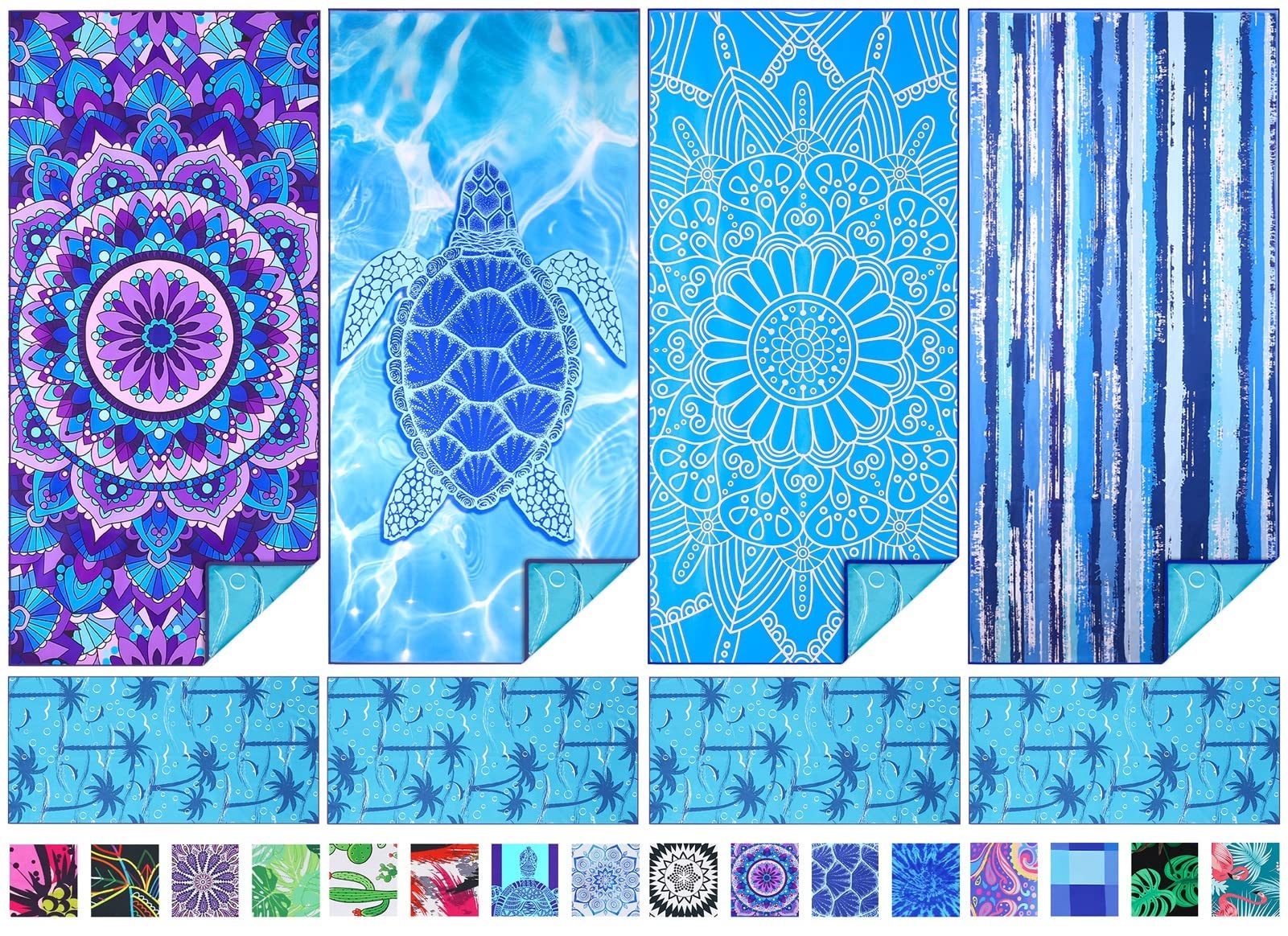 4 Pack Microfiber Thin Beach Towel Lightweight 71x32 Extra Large Sand Free Soft Towels Quick Dry for Travel Pool Yoga Gym Sports