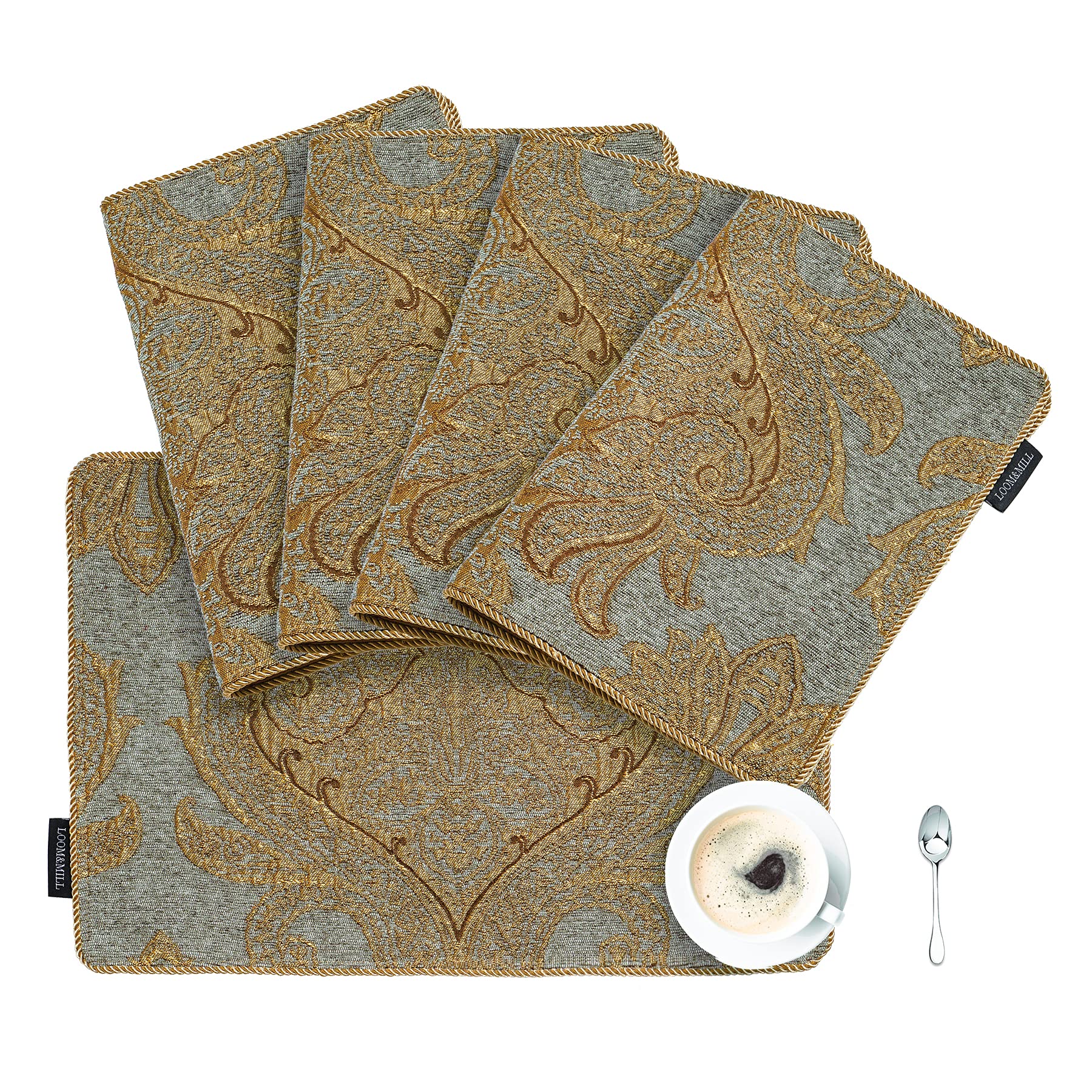 Loom And Mill Luxury Chenille Placemats, Set Of 4 Modern Damask Jacquard Table Place Mats For Dining Table Kitchen Holiday Banqu