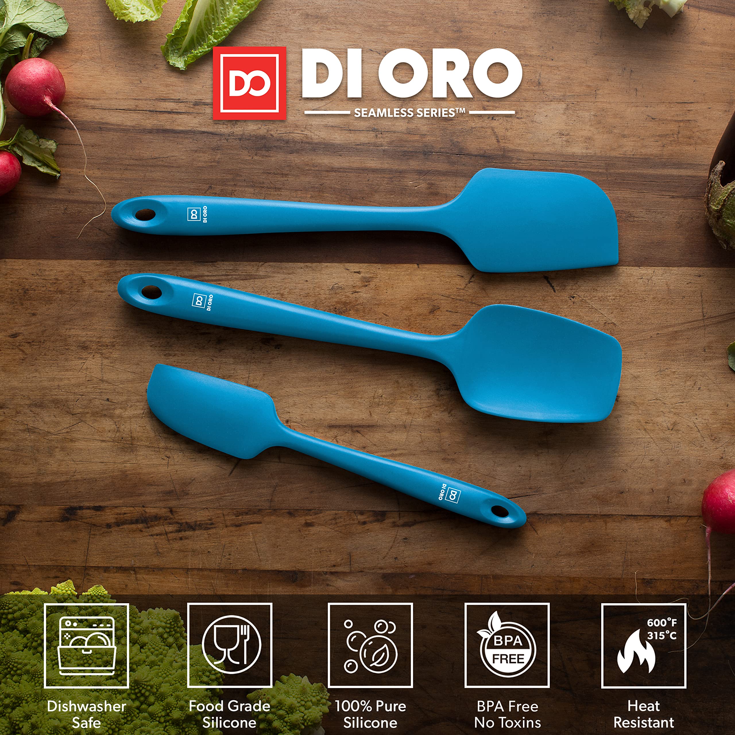Di Oro Silicone Spatula Set - Rubber Kitchen Spatulas For Baking, Cooking, & Mixing - 600F Heat-Resistant & Bpa Free Silicone Sc