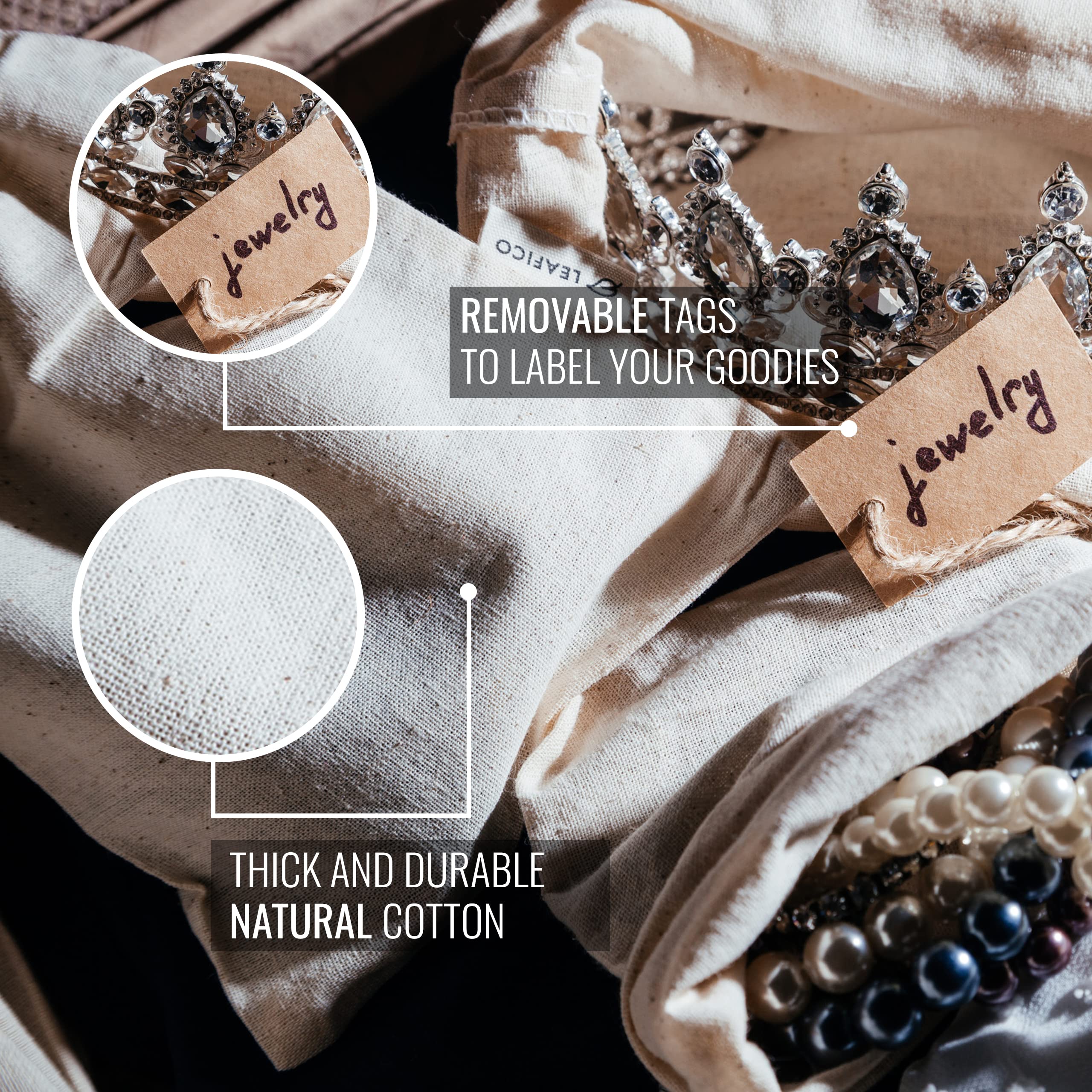 Leafico Reusable Cotton Bags X-Small 3X4 - Cloth Gift Bags With Drawstrings For Jewelry Home Supplies Christmas Wedding Party Fa