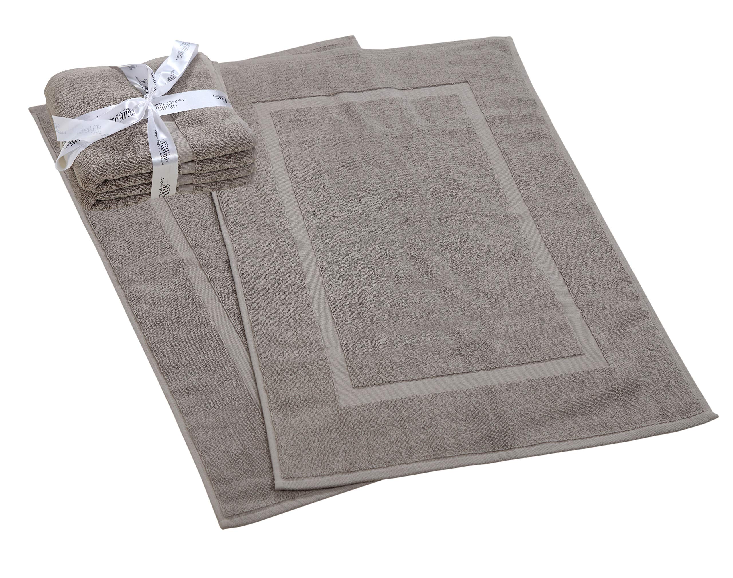 Hillfair 900 Gsm-Hotel-Spa Tub-Shower Bath Mat Floor Mat - (2 Pack, Khaki-Stone, 21 Inch By 34 Inch) - 100% Ringspun Cotton Bath