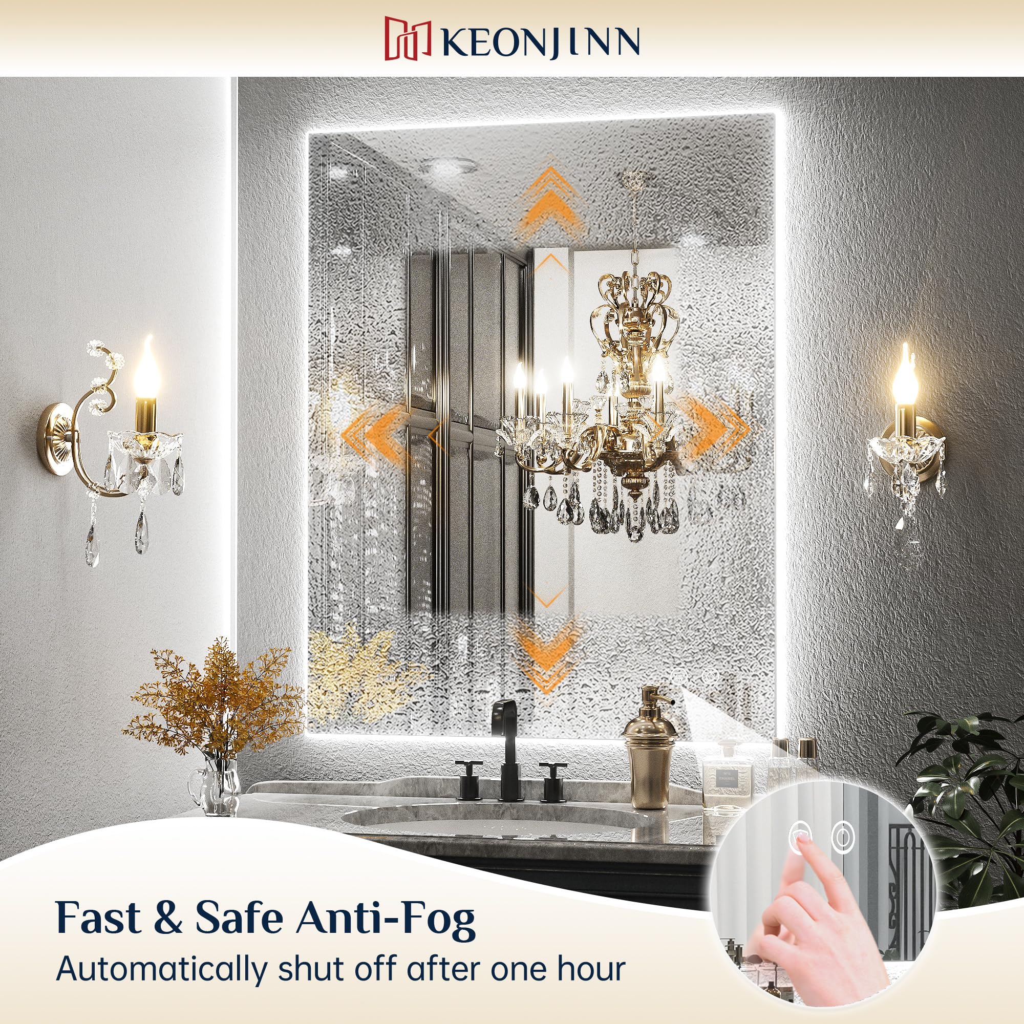 Keonjinn 28 x 36 Inch LED Backlit Mirror Bathroom Lighted Vanity Mirror, 3 Colors Warm/Natural/White Lights High Lumens 5573LM,