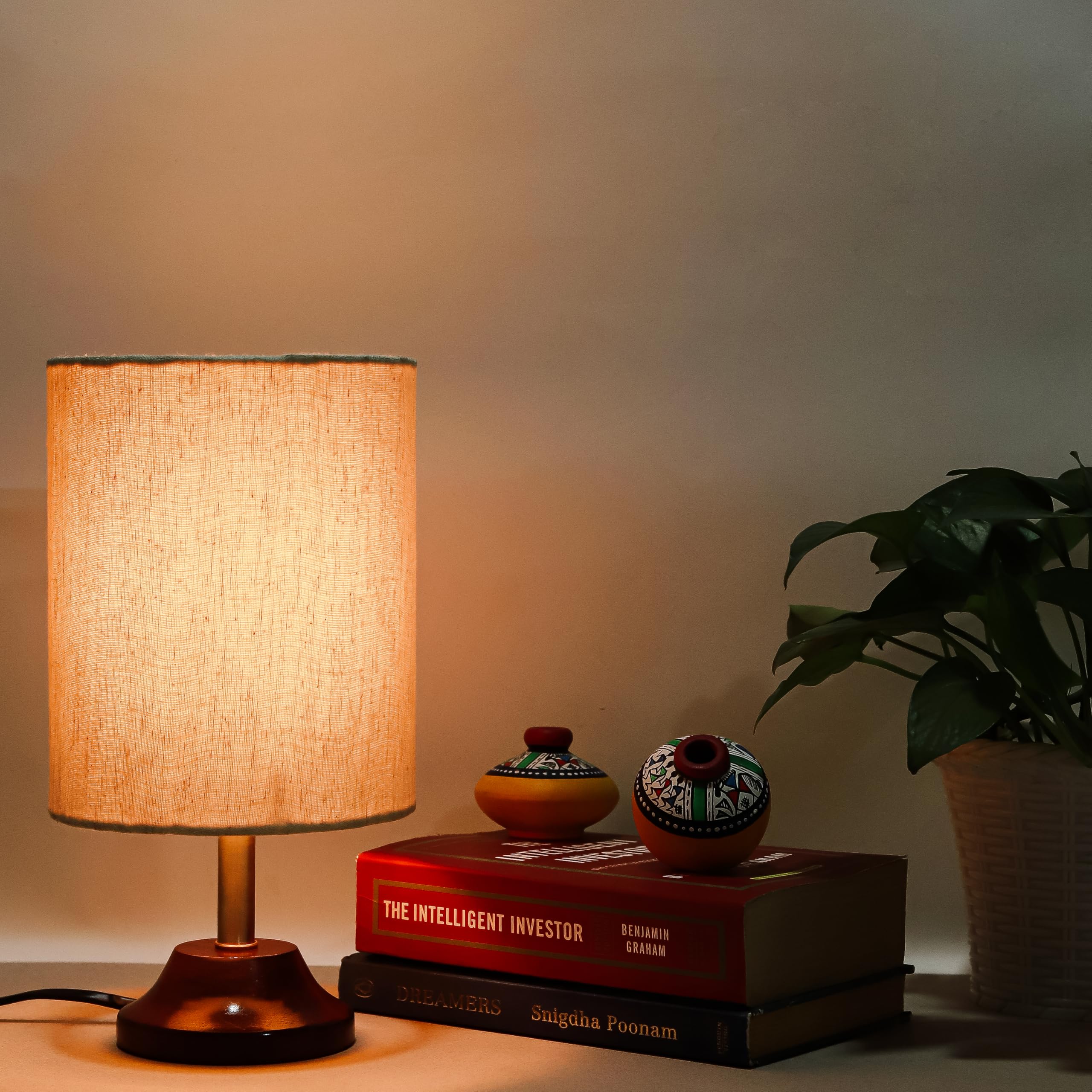 Lexton Stylish Wooden Round Shades Table Lamp For Bedroom, Desk Lamp, Night Lamp For Bedroom, Home Decor Lamp, Table Lamp For Li