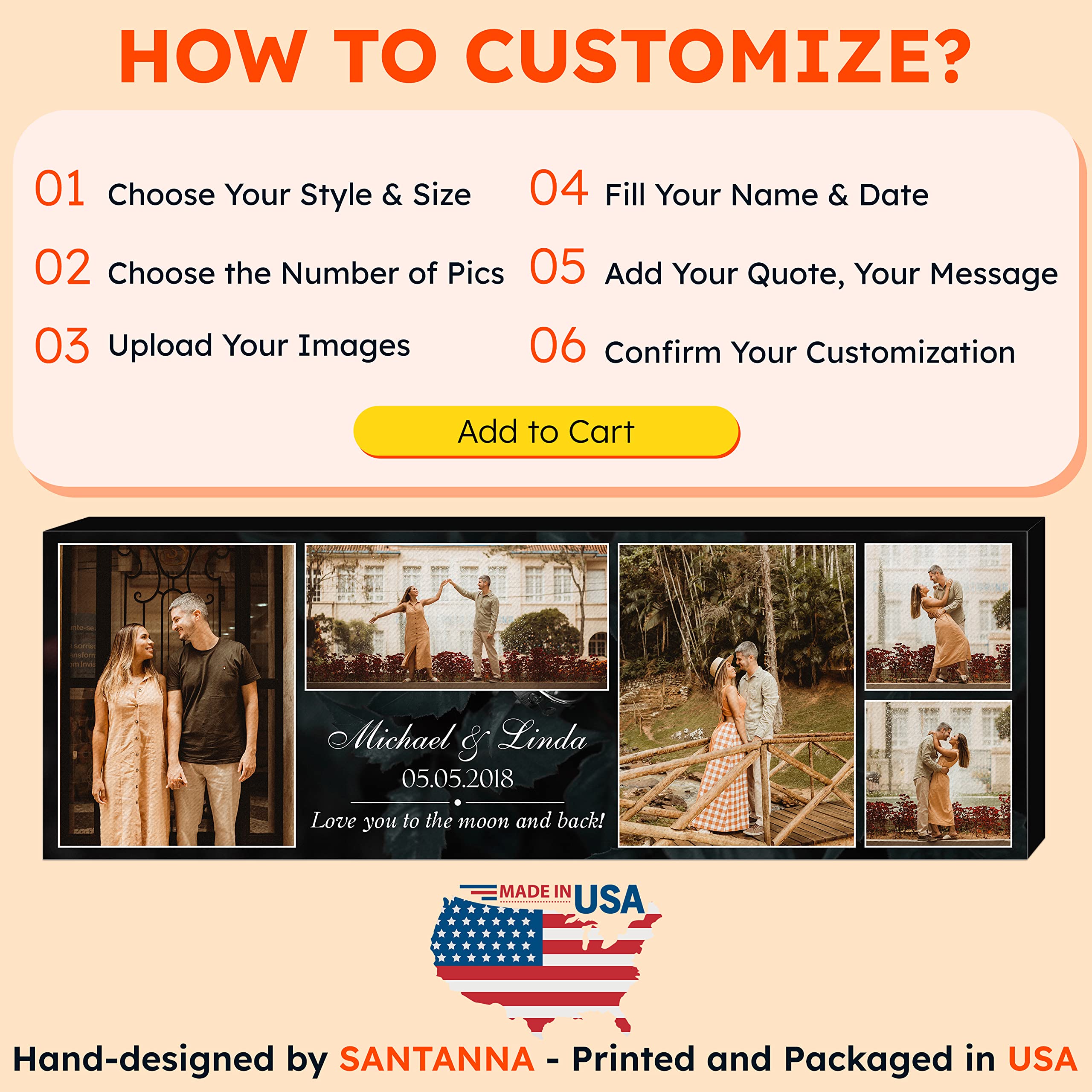 Santanna Personalized Black African Photo Prints, Custom American Couple Family Friends Kids Picture Wall Art Decoration (Save L