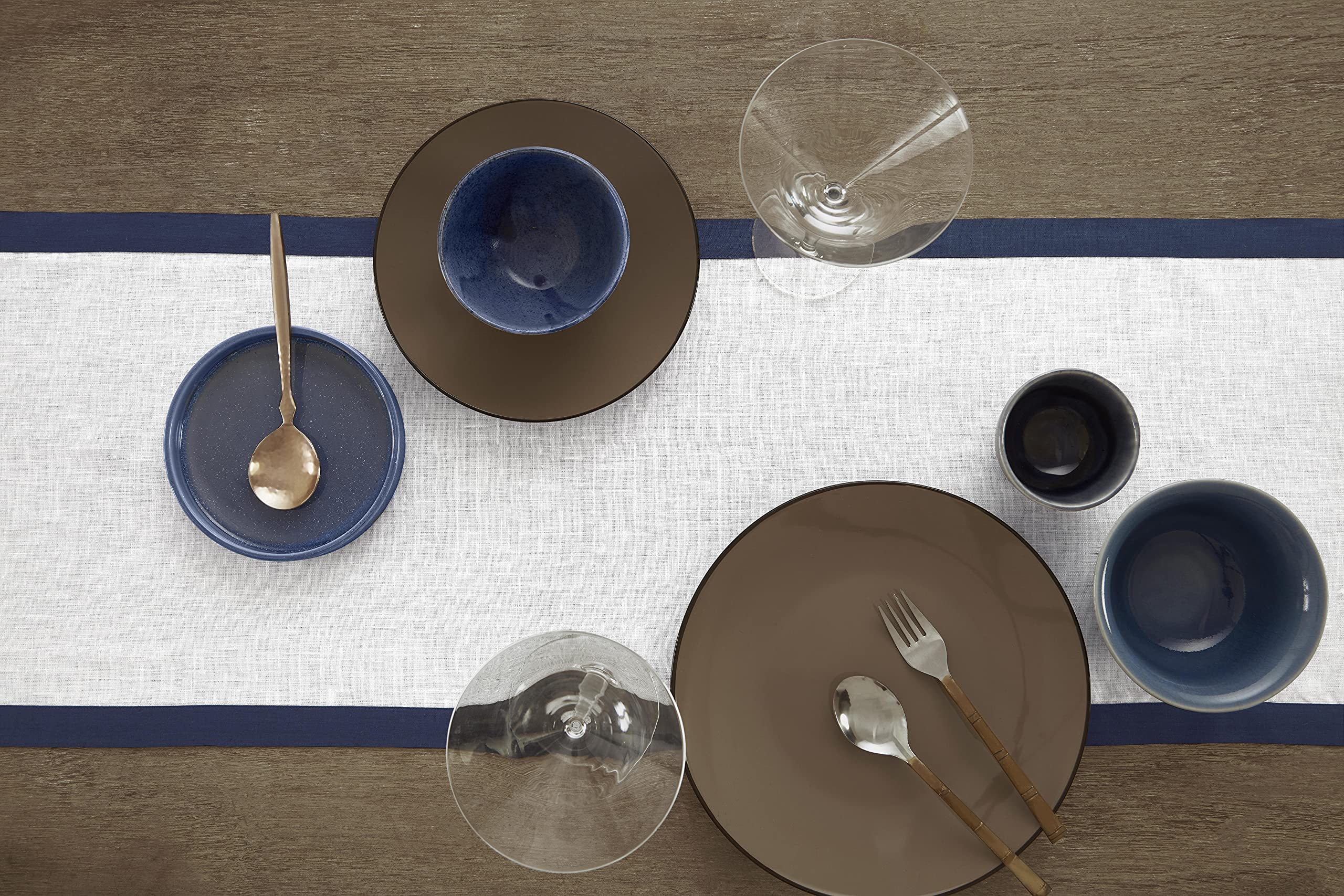 Solino Home Linen Table Runner 14 x 36 Inch - 100% Pure Linen Navy and White Table Runner for Spring  Summer  Mother Day  Memorial Day  Party - Classic  Handcrafted and Machine Washable