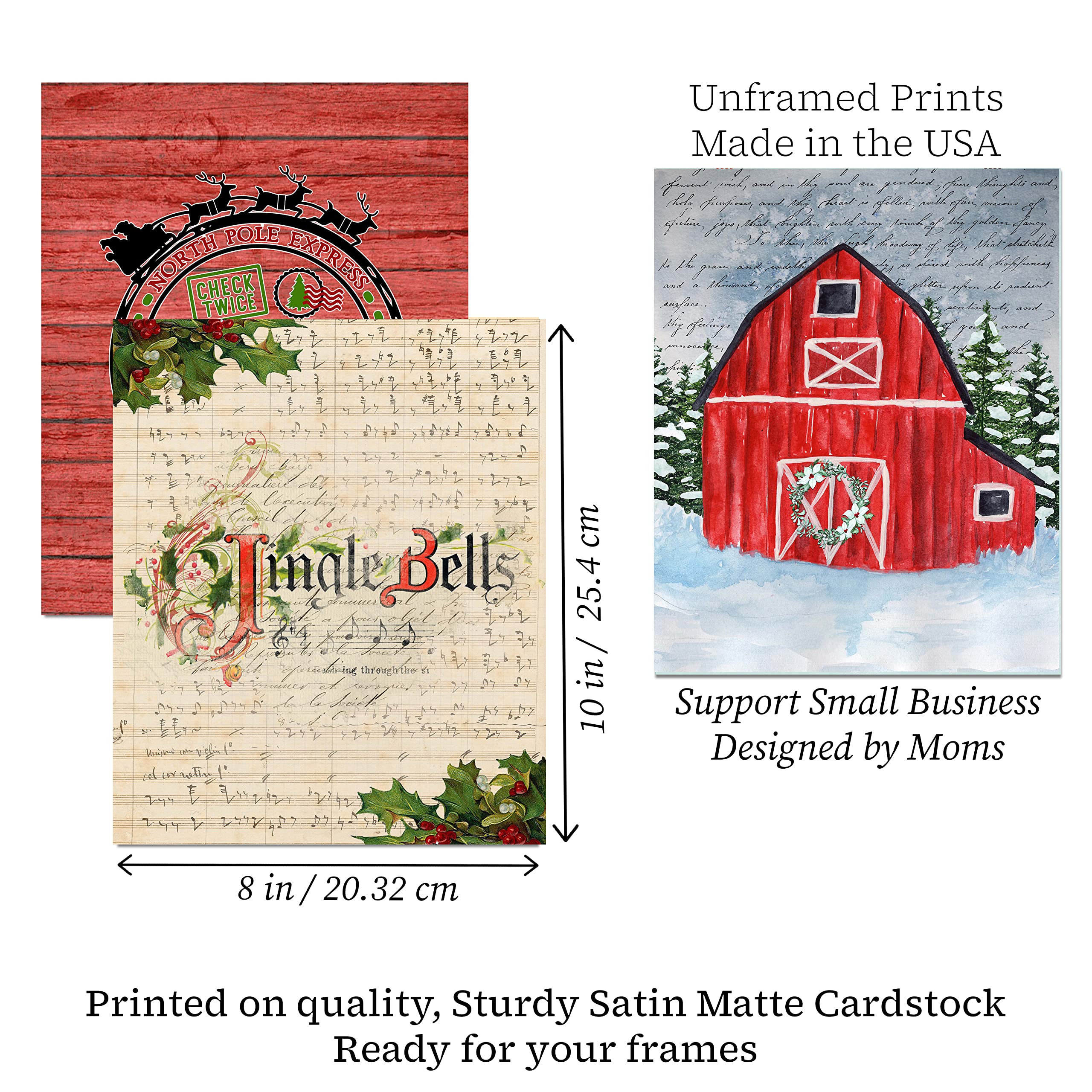 Silly Goose Gifts Gnomes Buffalo Plaid Set - Vintage Old World Themed Christmas Wall Art Prints (Set of 6)