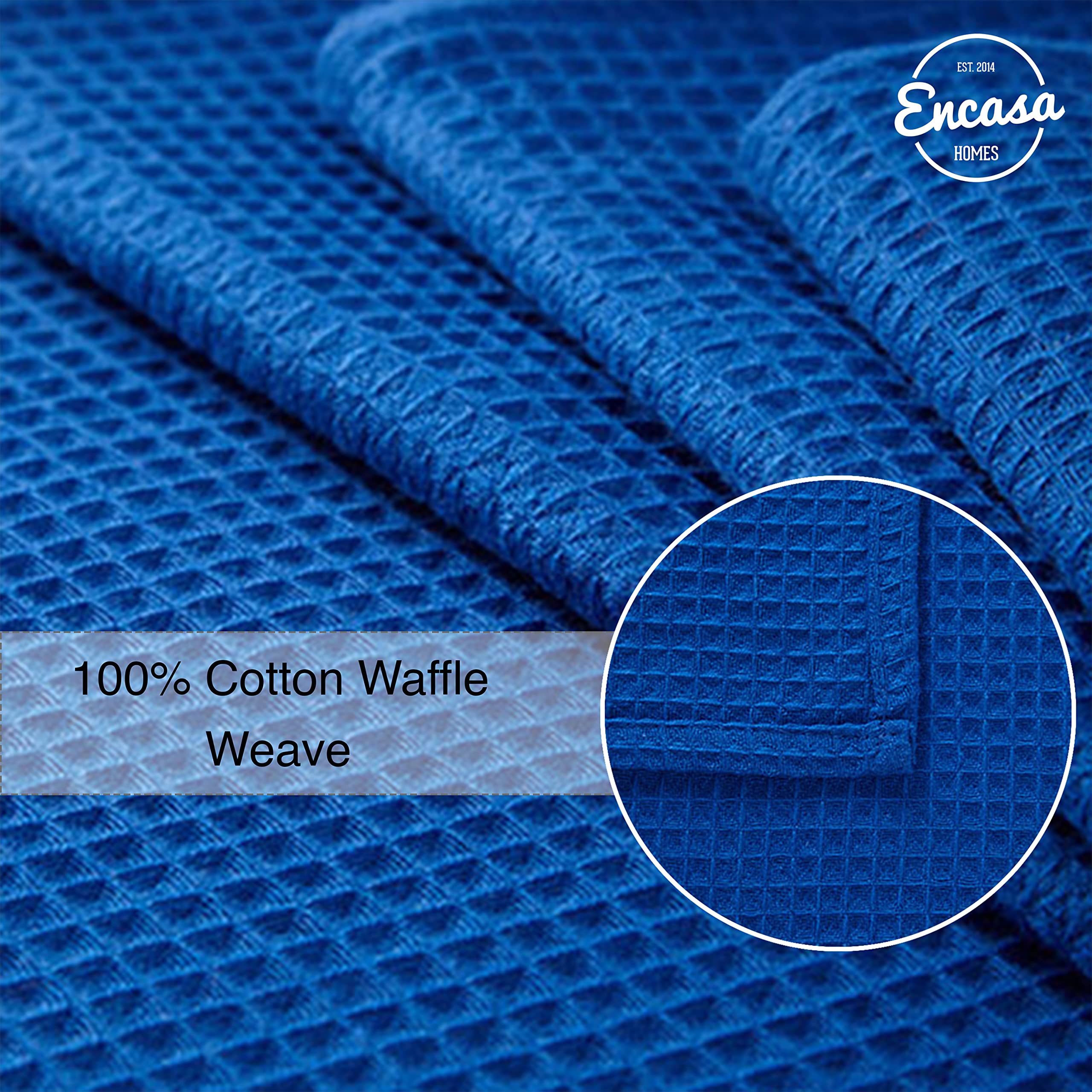 Encasa Xo Kitchen Dish Towels Set | Blue | Waffle Weave And Flat Hand Tea Towel | 28''X18'' | Quick Drying Reusable Cotton Washc