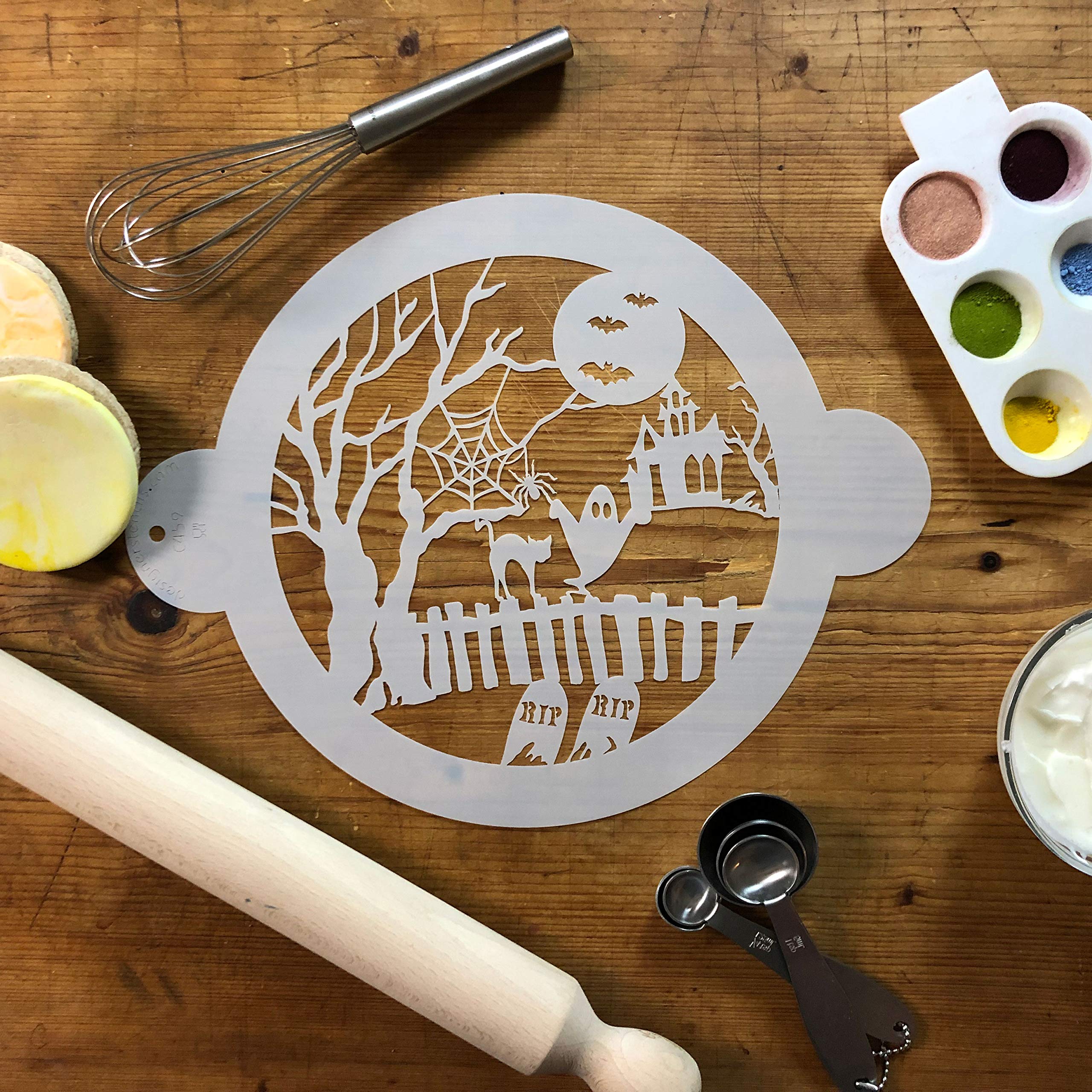 Designer Stencils Halloween Cake Fright Top Stencil, Beige/Semi-Transparent