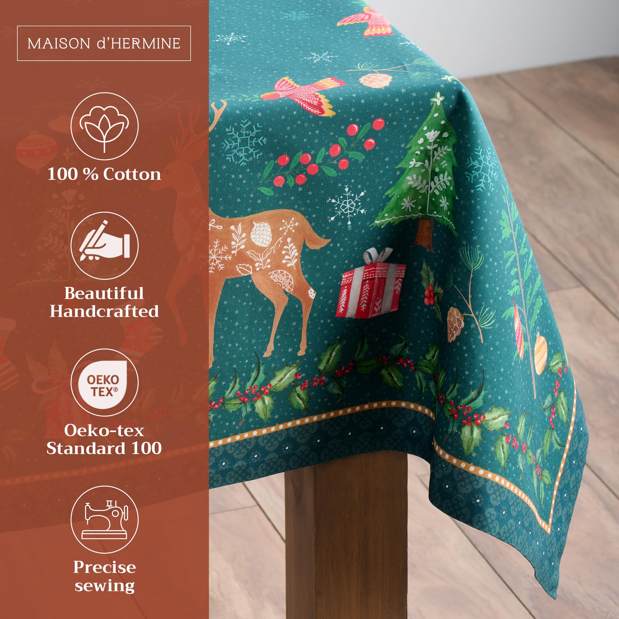 Maison D' Hermine 100% Cotton Table Cover - 54''X54'' Square Decorative Tablecloth - Washable Tablecloths For Dining, Farmhouse