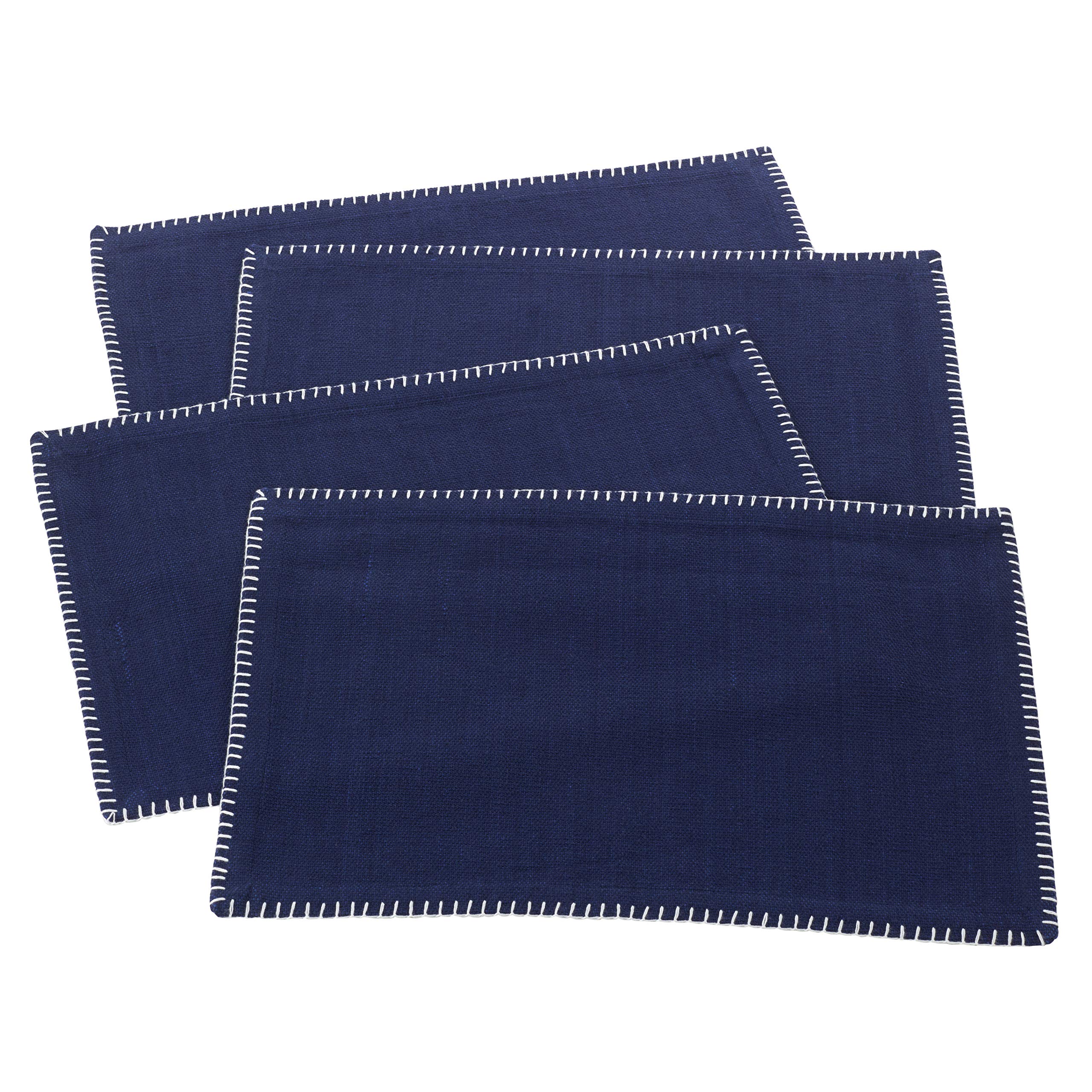 Saro Lifestyle Whip Stitched Design Cotton Placemat (Set Of 4), Navy Blue, 13''X19''
