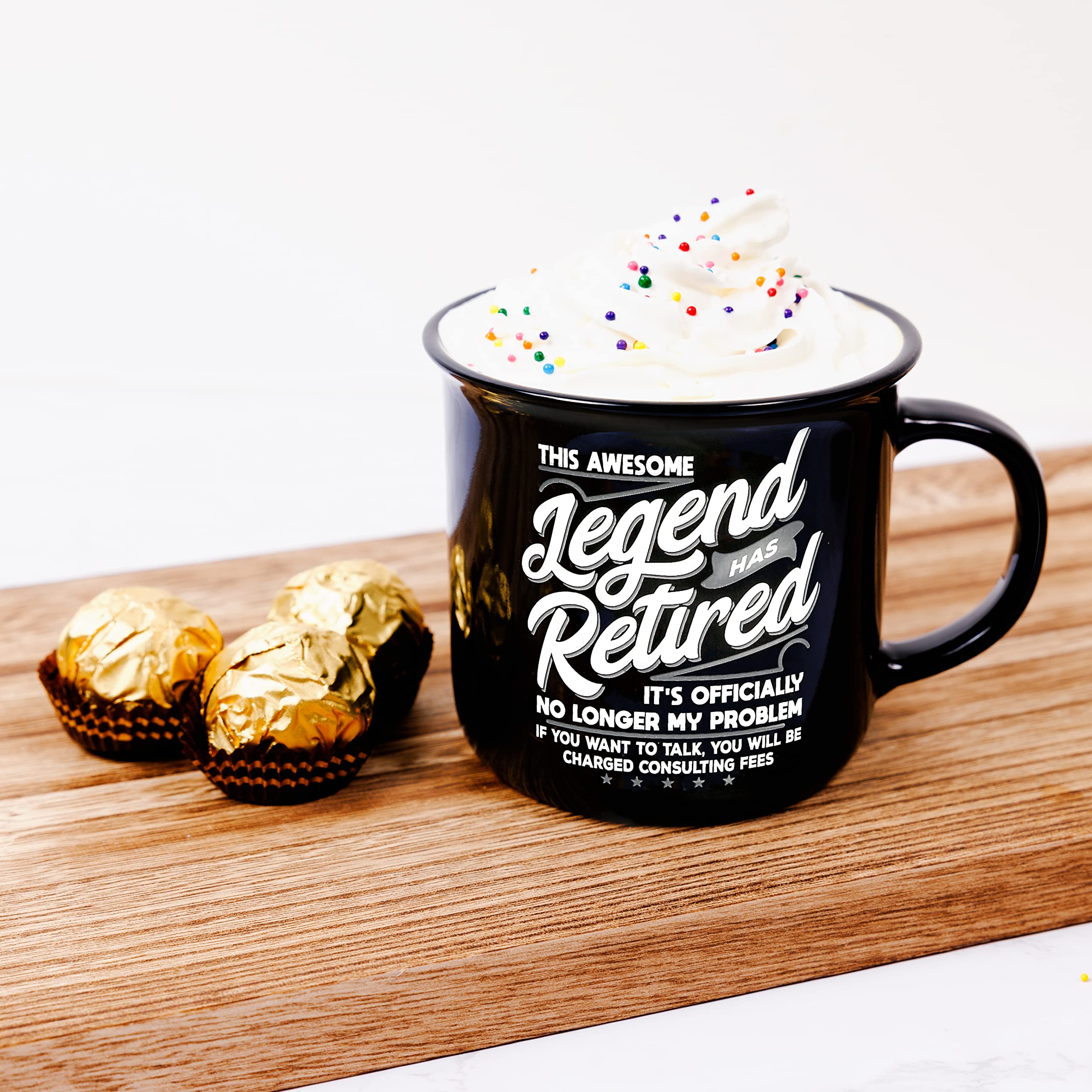 Pavilion Gift Company - Awesome Legend Has Retired - Ceramic 13-ounce Campfire Mug, Double Sided Coffee Cup, Retirement Mug, Bes
