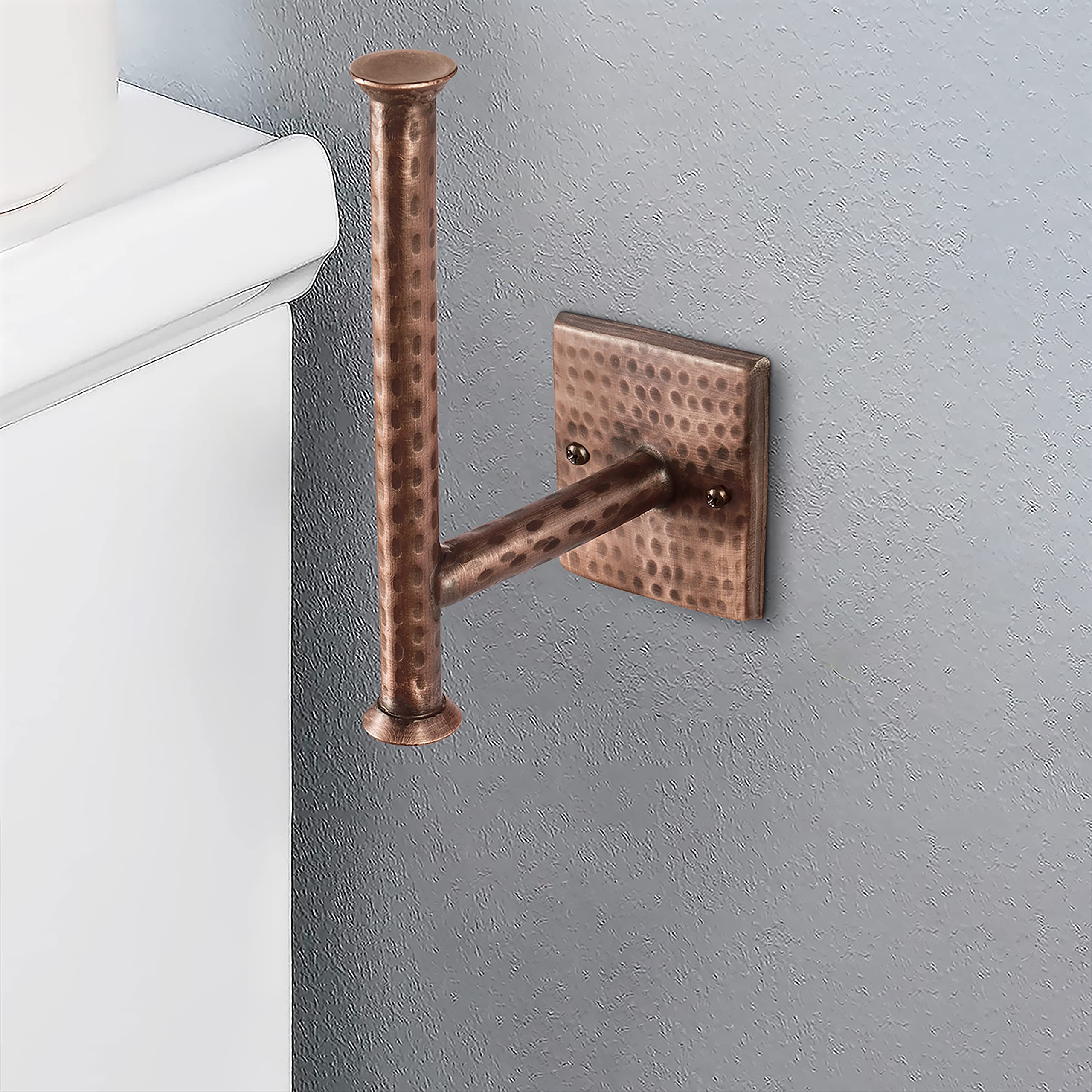 Monarch Abode 17088 Metal Toilet Paper Holder Storage  Holds  Dispenses  Mounting Included  Rust Resistant Hand Hammered Bathroom Hardware  Pure Copper