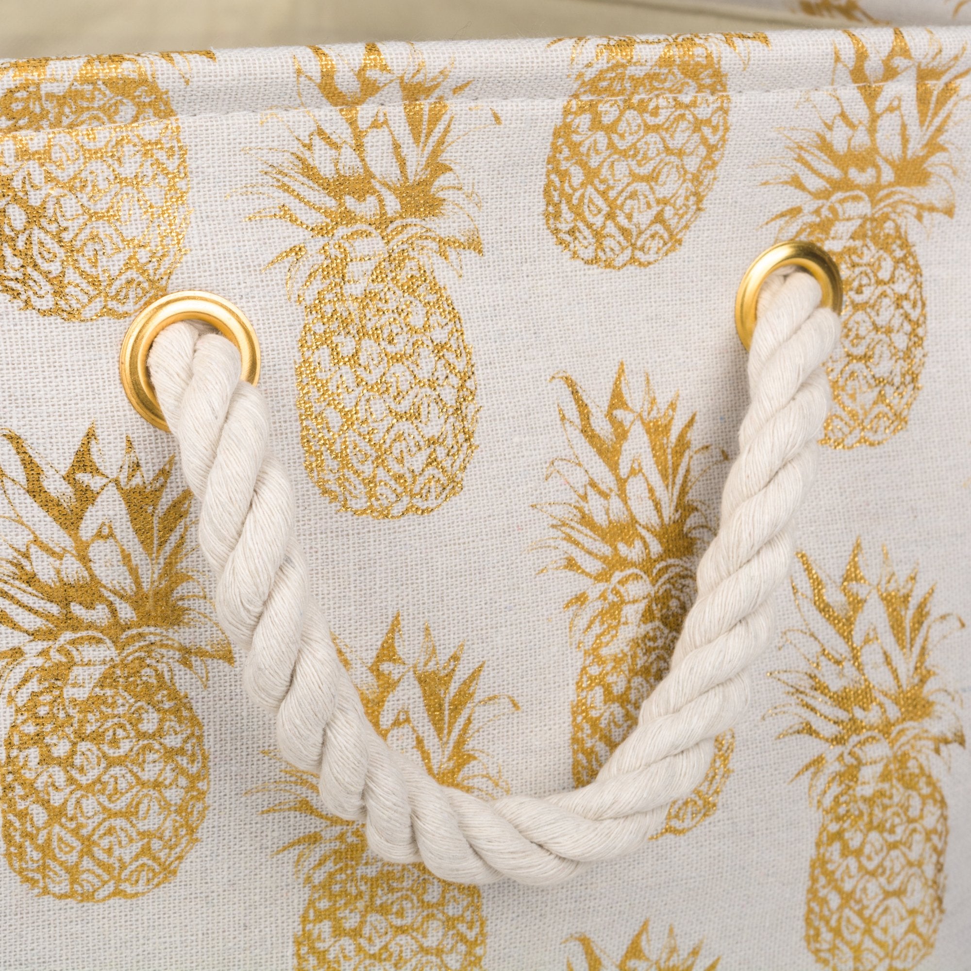 Dii Polyester Storage Bin, Gold Metallic Collection Collapsible With Handles, Medium, Pineapple