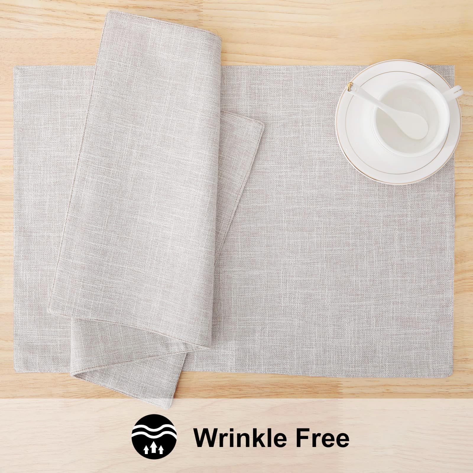 Homing Neutral Beige Cloth Placemats Set Of 6 - Cotton Linen Blend Washable Farmhouse Dining Table Mats For Indoors & Outdoors,