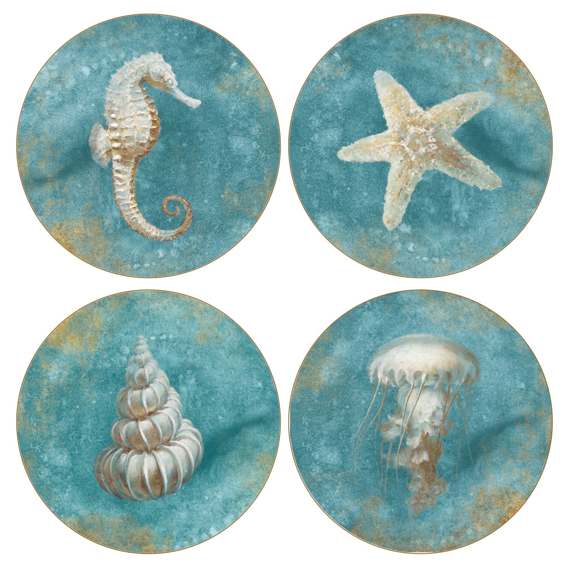 Coasterstone ''Treasures Of The Sea'' Absorbent Coasters (Set Of 4), 4-1/4'', Multicolor