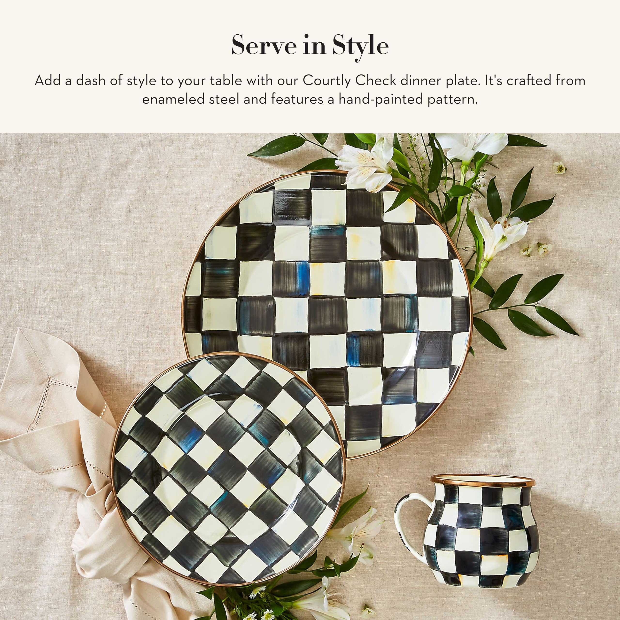 Mackenzie-Childs Courtly Check Enamel Dinner Plate, 10-Inch Round Serving Plate