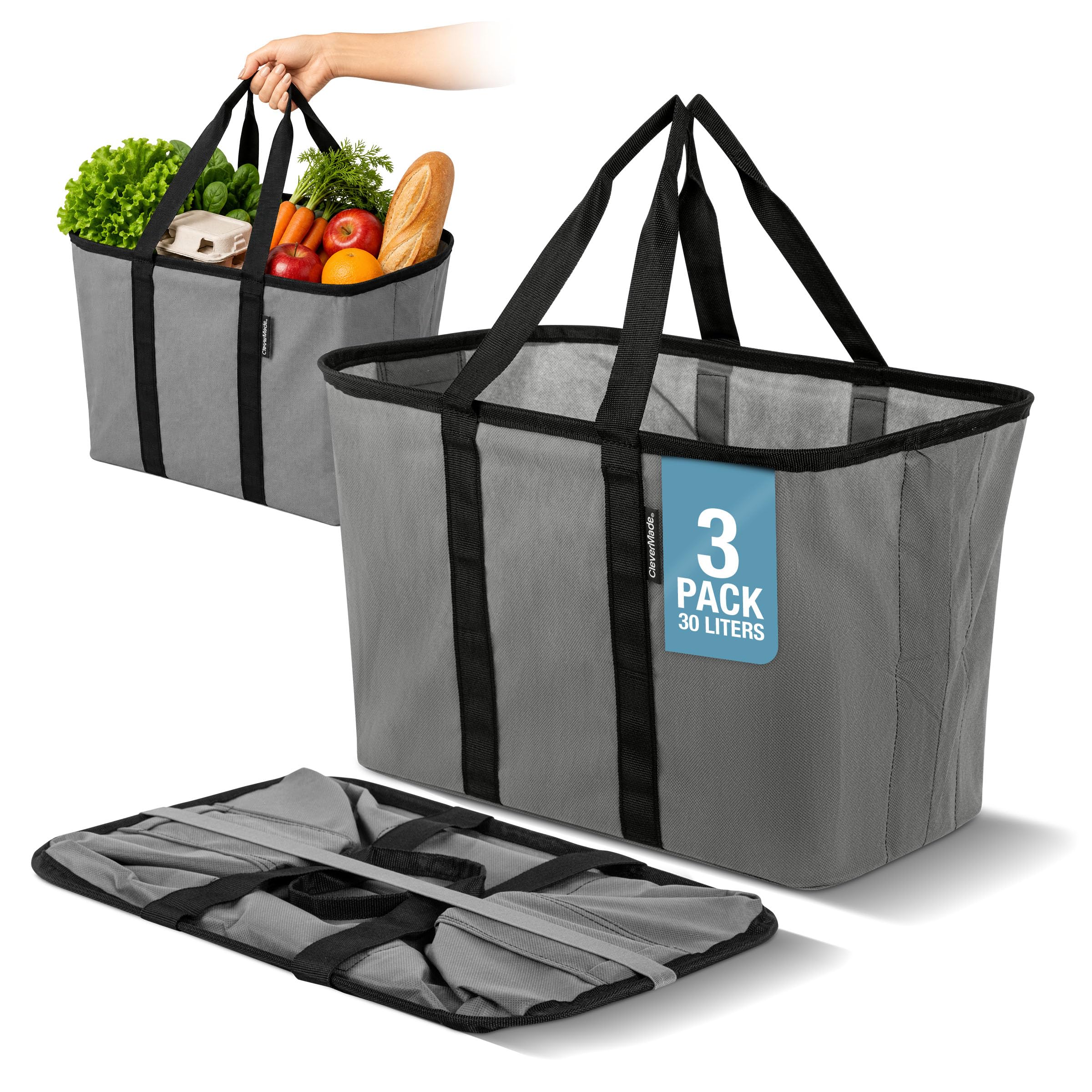 CleverMade Collapsible EcoBasket Tote  30L  Shadow Gray/Midnight Black