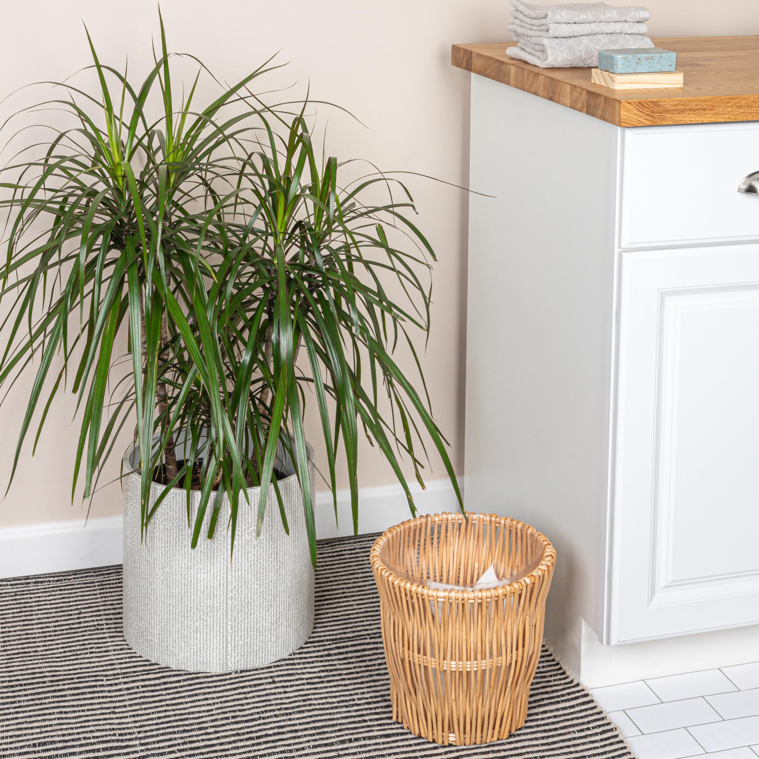 Household Essentials Small Reed Willow Waste Basket, Handwoven Basket With Removable Liner, Attractive Alternative To Plastic Or