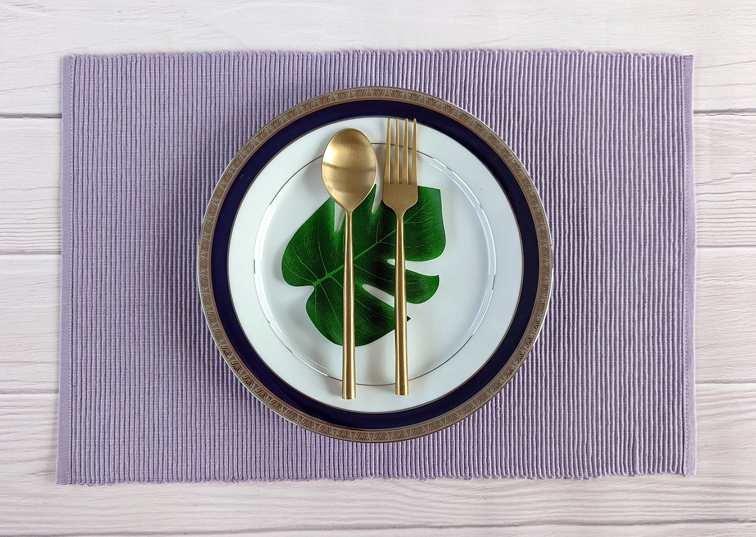 Avka Studio 100% Cotton Ribbed Placemats - Set Of 6-13 X 19 Inches - Purple - Everyday Cloth Table Mats - Thick Construction, Wa