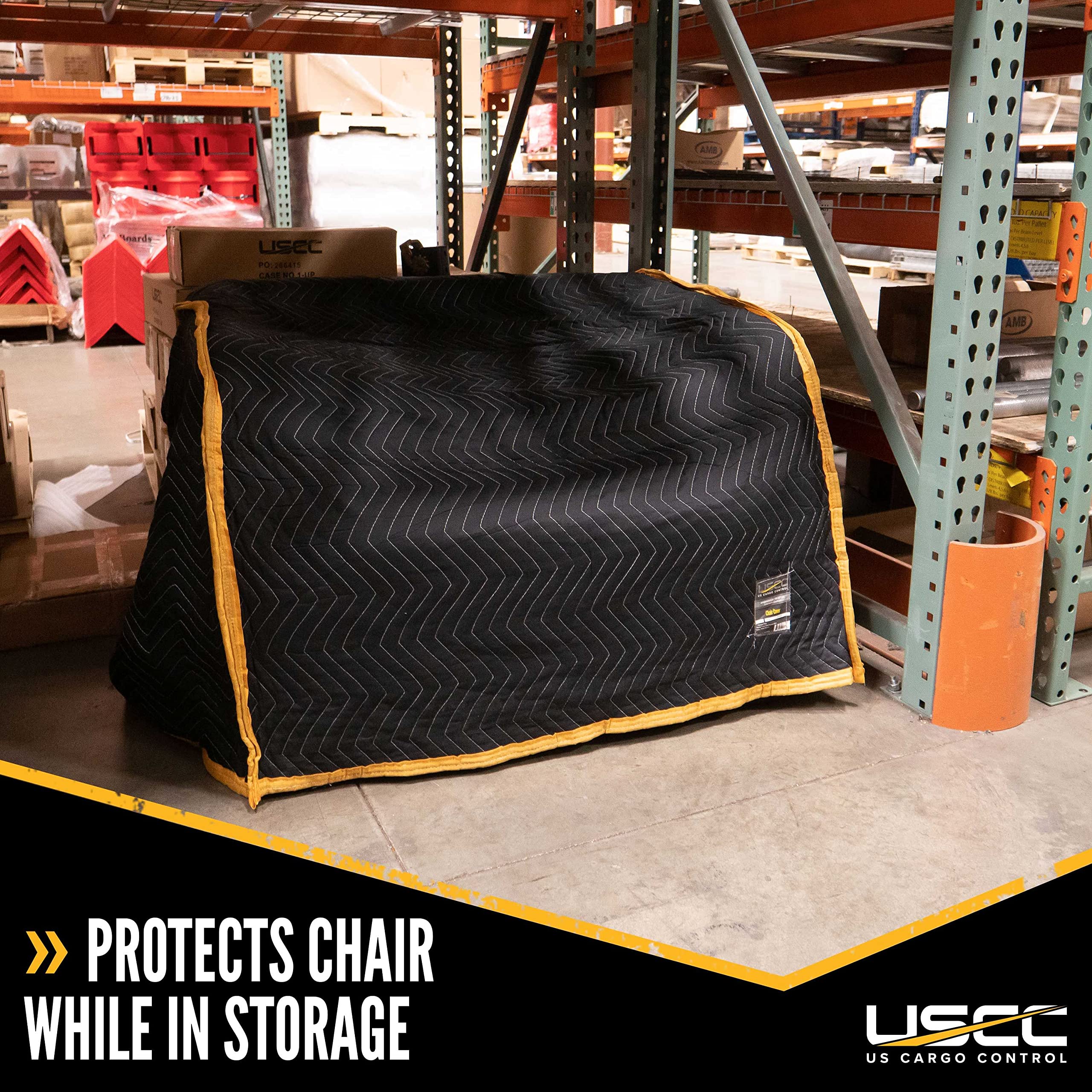 Us Cargo Control Heavy Duty Quilted Cover For Chair/Recliner - Black/Yellow Furniture Pad For Moving And Storage - 39 Inches X 4