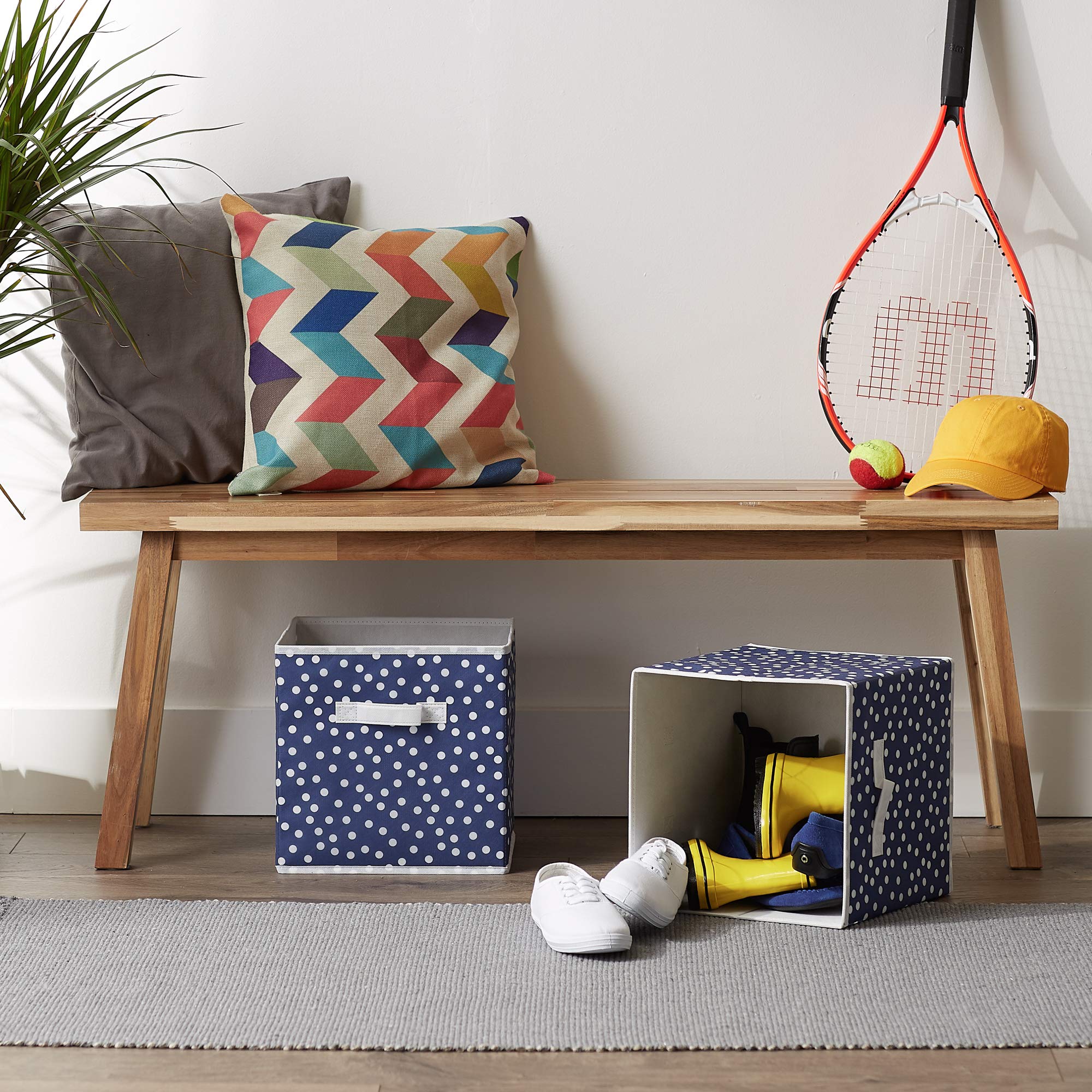 DII Non Woven Storage Collection Polka Dot Collapsible Bin  French Blue & White  Small Set  11x11x11 Cube  2 Piece