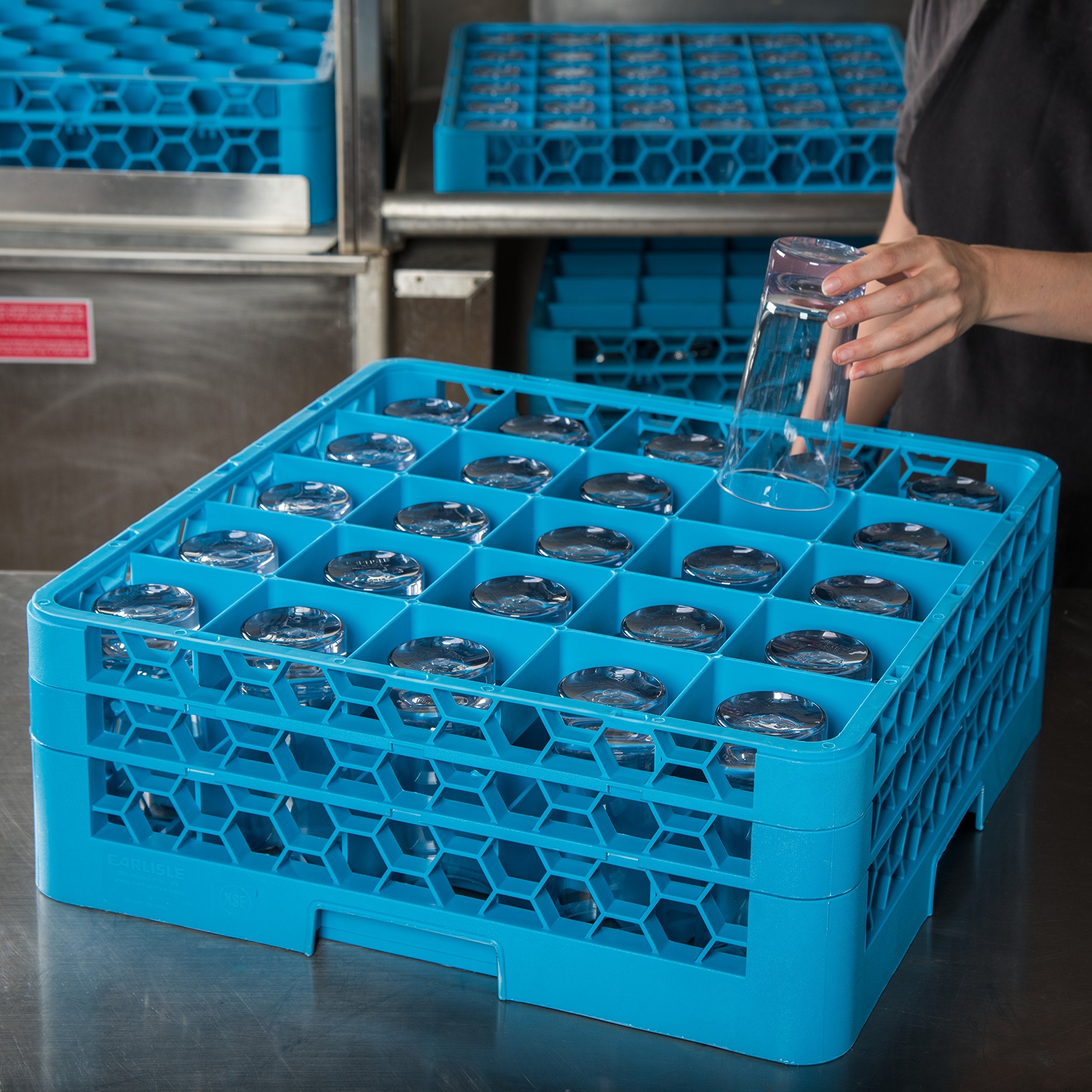 Carlisle Foodservice Products Rg25-214 Opticlean 25 Compartment Glass Rack With 2 Extenders, Blue , 7.12''