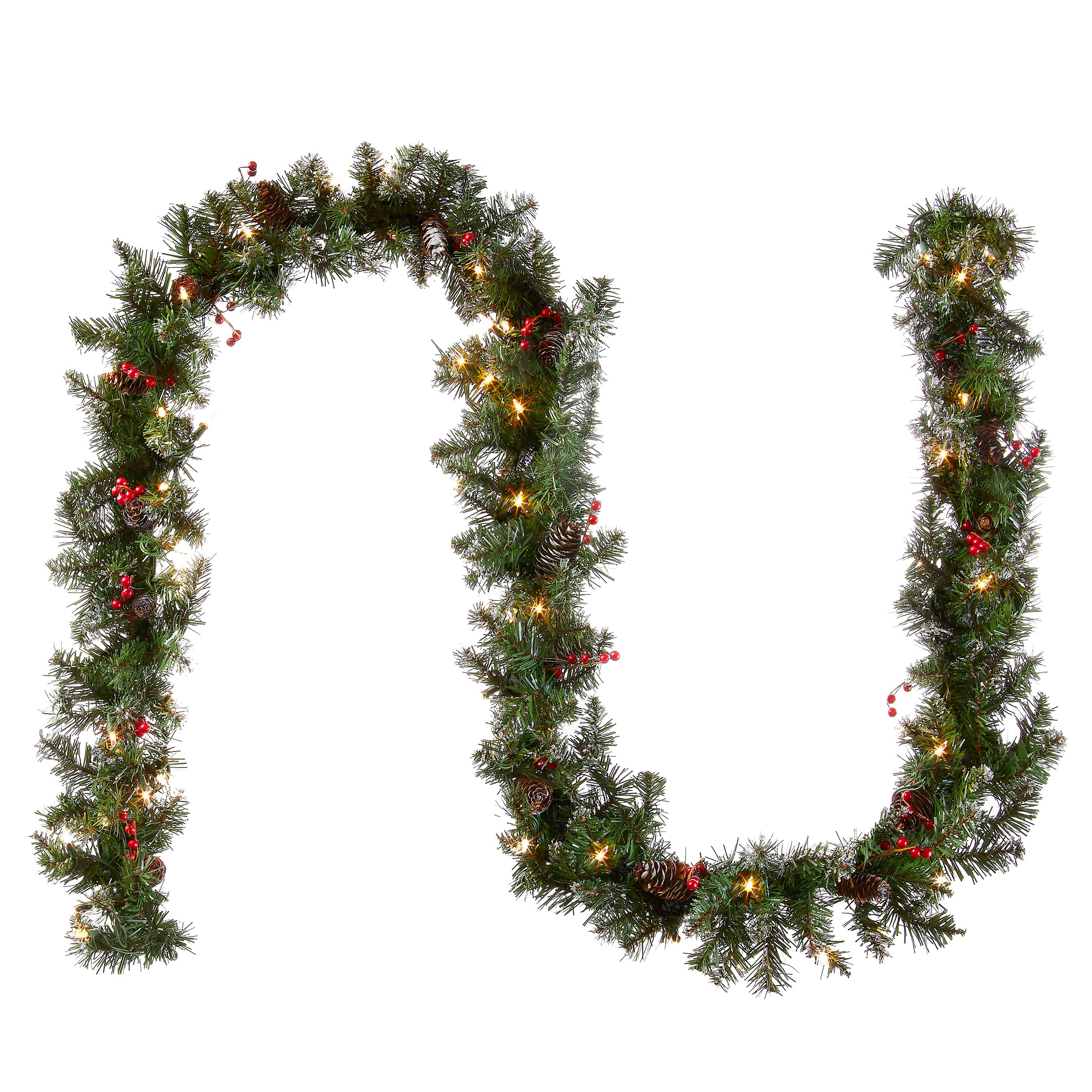 National Tree Company Pre-lit Artificial Christmas Garland | Flocked with Mixed Decorations and White Lights | Glittery Mountain