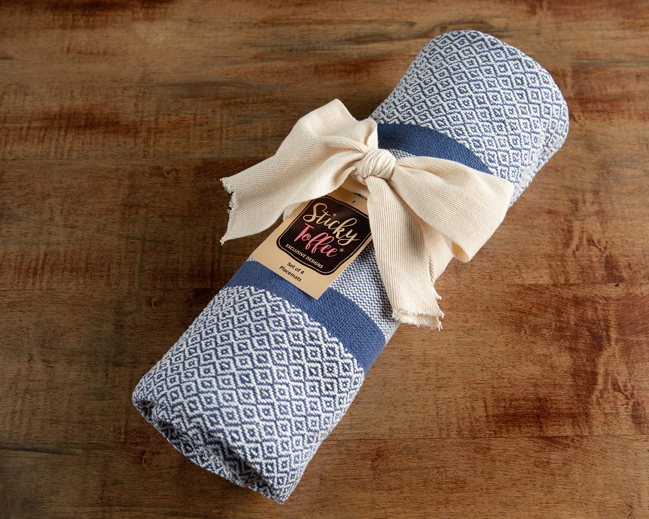 Placemats Set of 4  Woven Cloth Placemat Set  14x19 in  Blue Boho Place Mats for Kitchen or Dining Table  Washable Cotton Table Mats