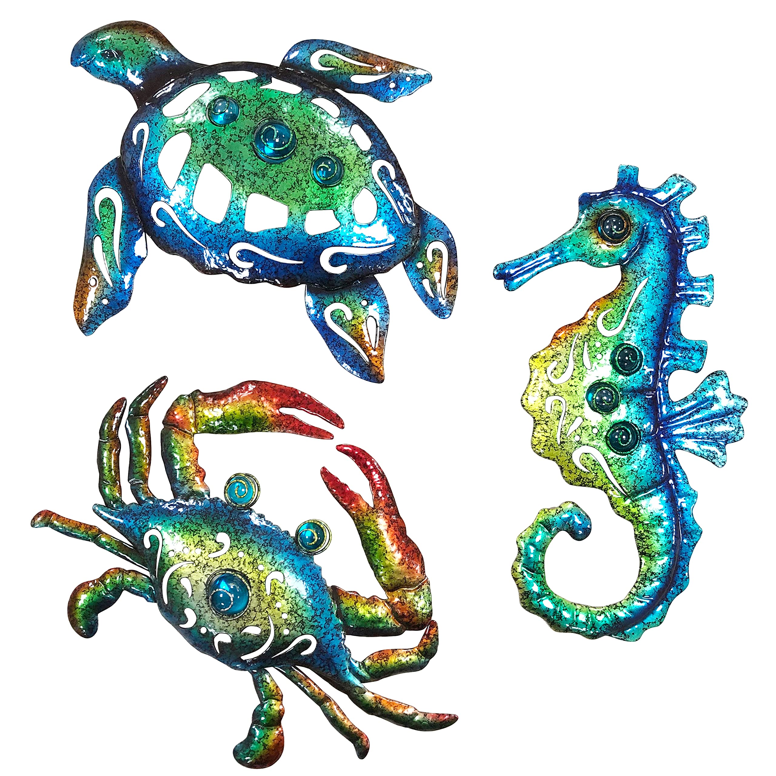 BVLFOOK Metal Sea Turtle Seahorse Crab Beach Themed Bathroom Wall Art Decor, Ocean Themed Wall Decorations for Home Bathroom,10 