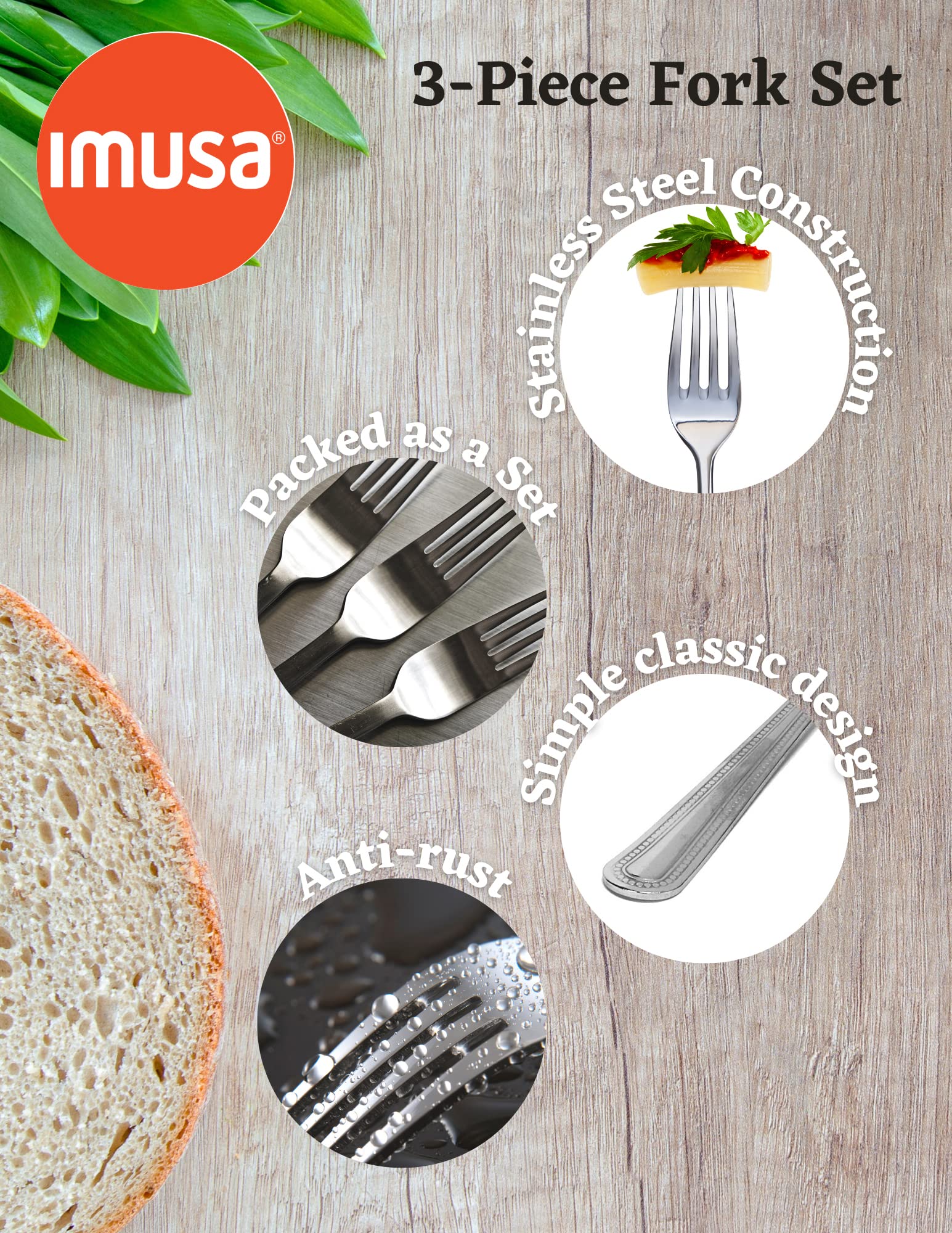 Imusa Usa Imu-71111 3 Piece Fork Set, Silver
