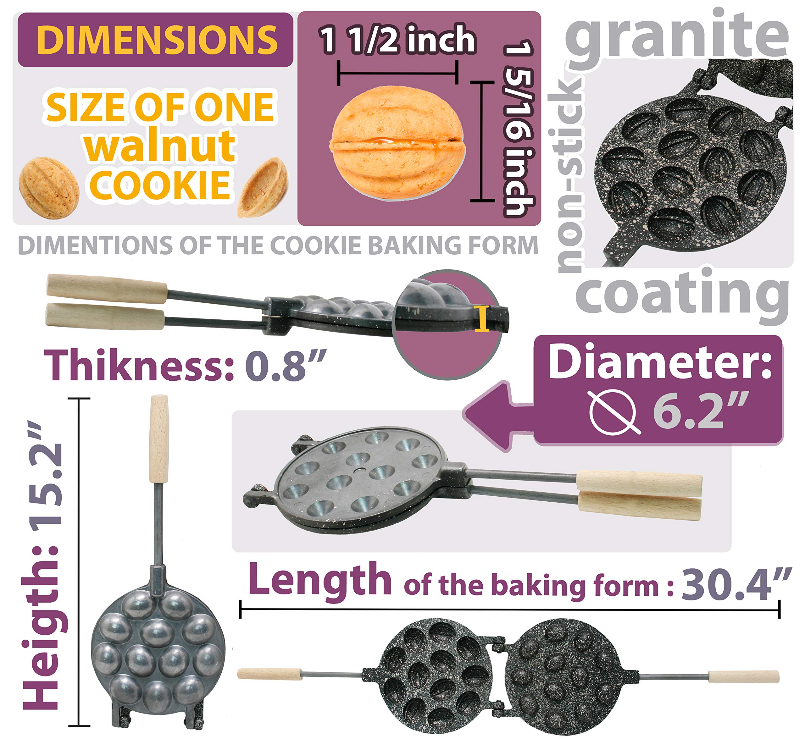 Walnut Cookie Maker 12 Halves Non-Stick Coating Granite Stone Cookies Pastry