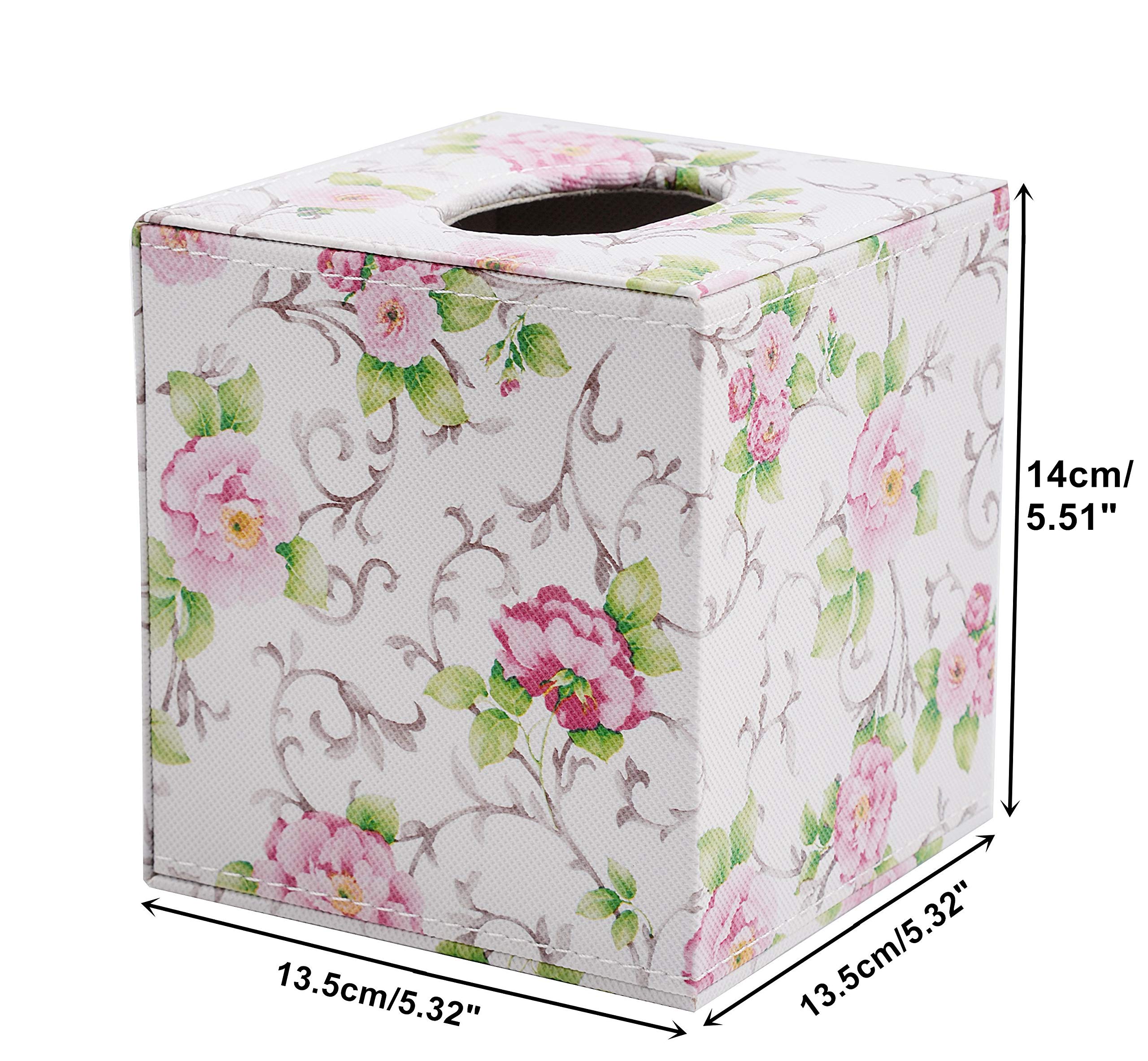 S Forever Home Decor Flower Pattern Faux Leather Tissue Box Cover (Square,Floral)