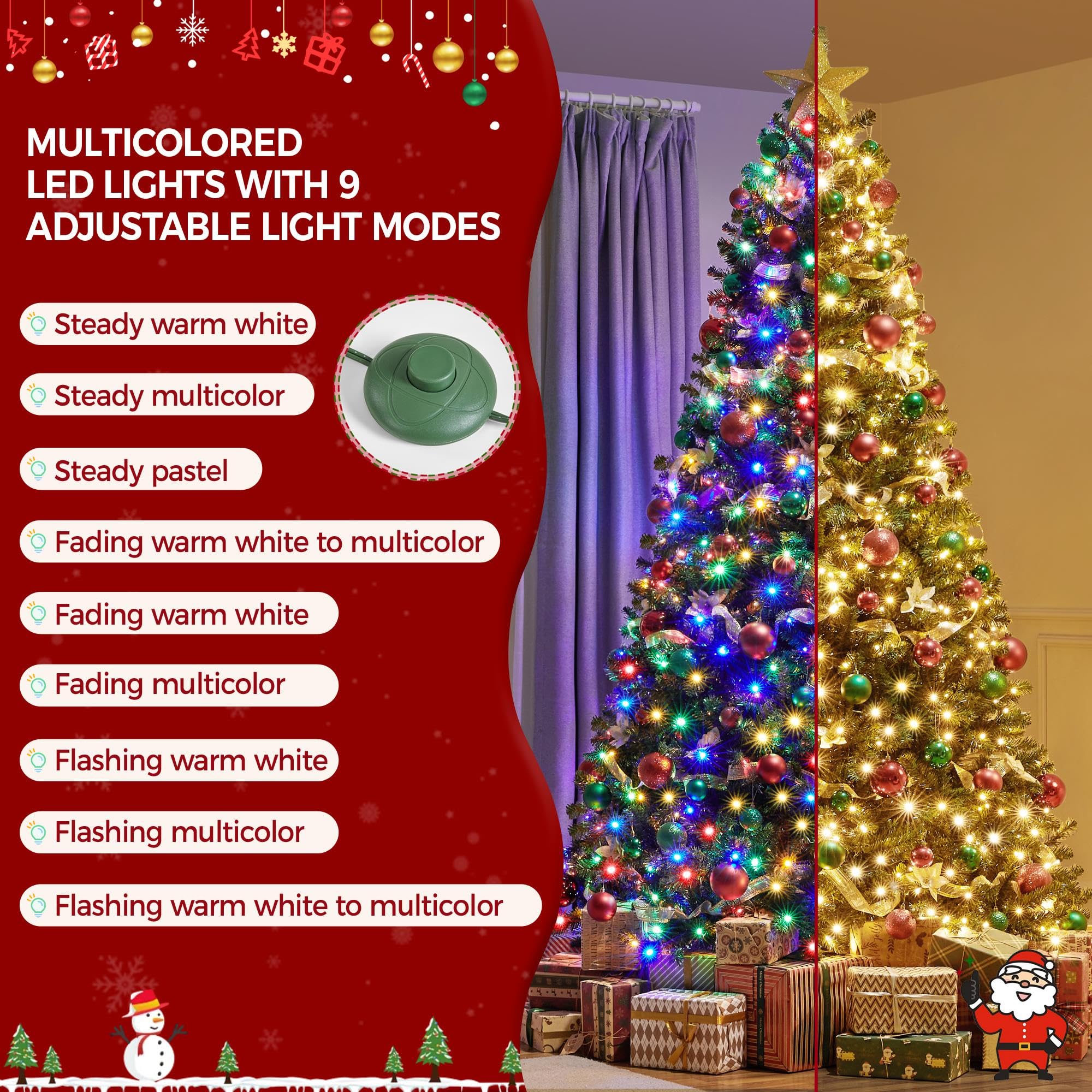 Yaheetech 9ft Pre-lit Spruce Artificial Christmas Tree Hinges Tree with 850 Multicolor LED Lights & 2160 Branch Tips & Metal Sta