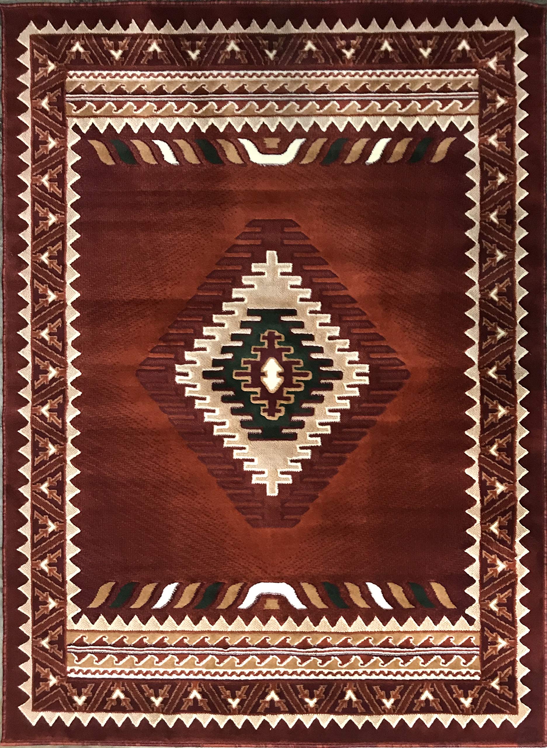 Kingdom South West Native American Area Rug Rust Burgundy Beige Green Design D143 (5 Feet 2 Inch X 7 Feet)