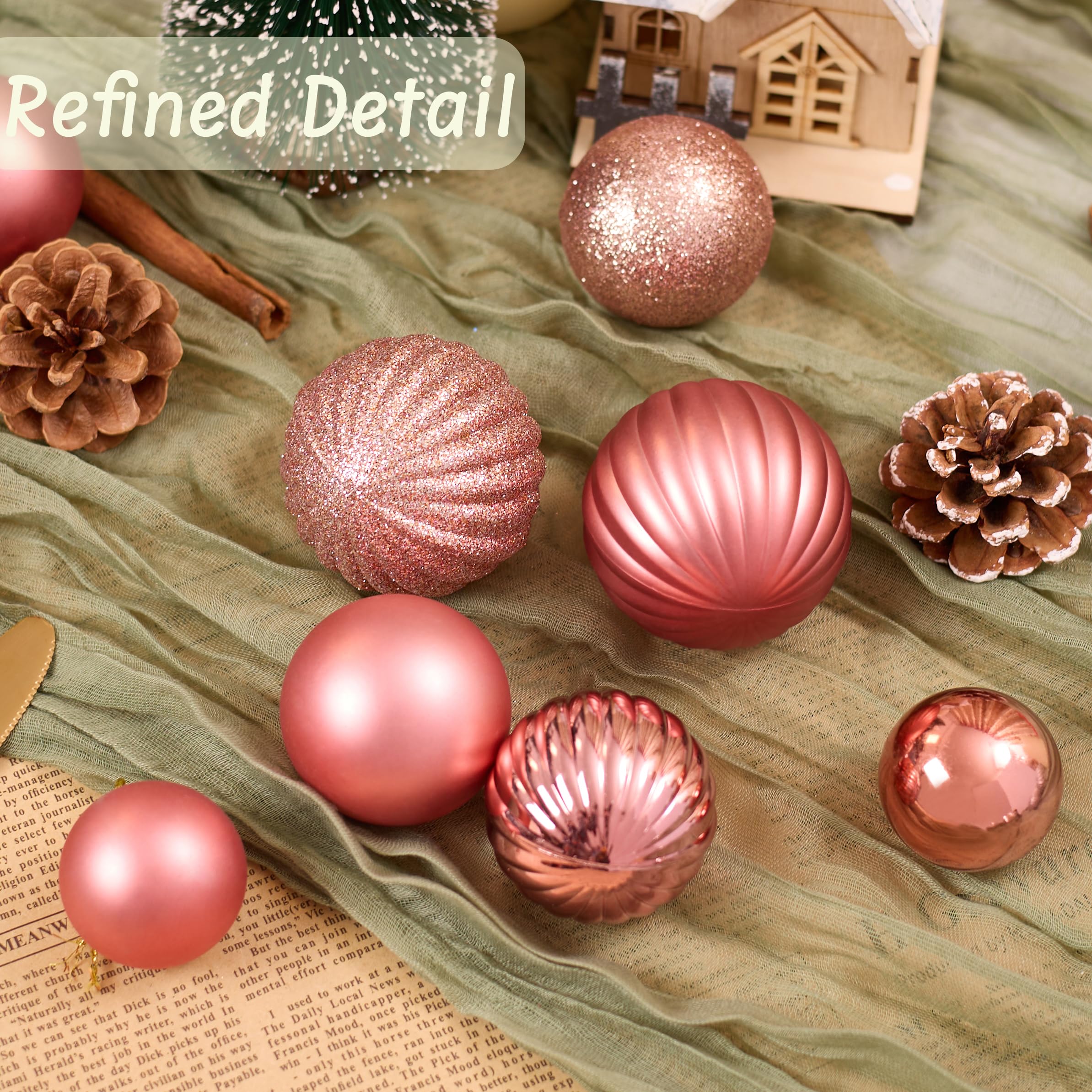 DounakeEvth 50ct Pink Christmas Balls Ornaments for Xmas Tree, Shatterproof Christmas Tree Decorations Hanging Ball for Holiday