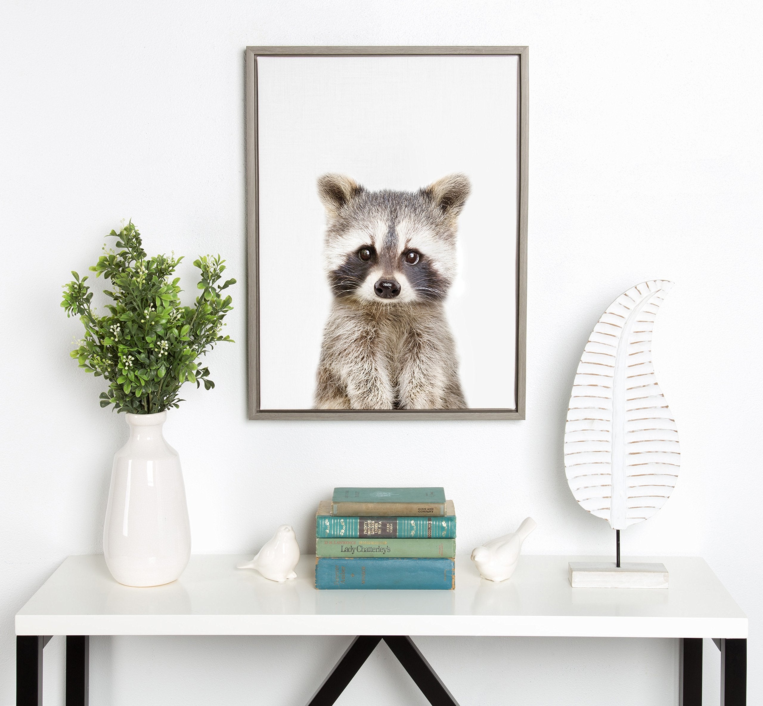Kate And Laurel Sylvie Baby Raccoon Animal Print Portrait Framed Canvas Wall Art By Amy Peterson, 18X24 Gray