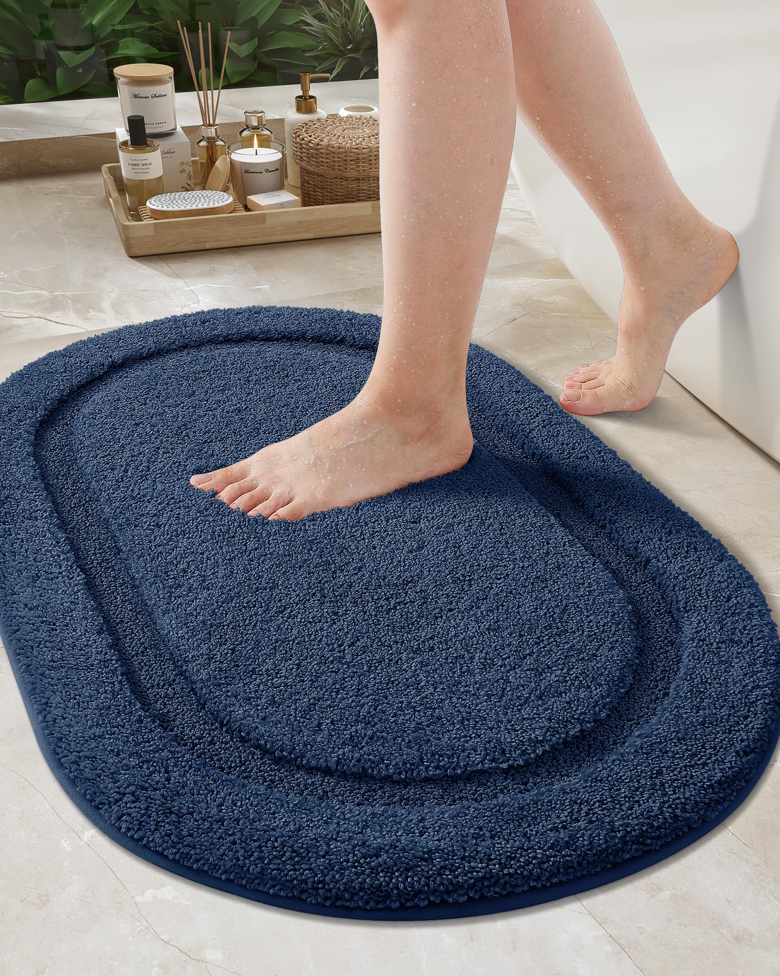 Color&Geometry Blue Bathroom Rugs, Non Slip, Absorbent, Soft, Washable, Thick Bath Mat, 16''X24'' Small Bath Rug Bath Mats For B
