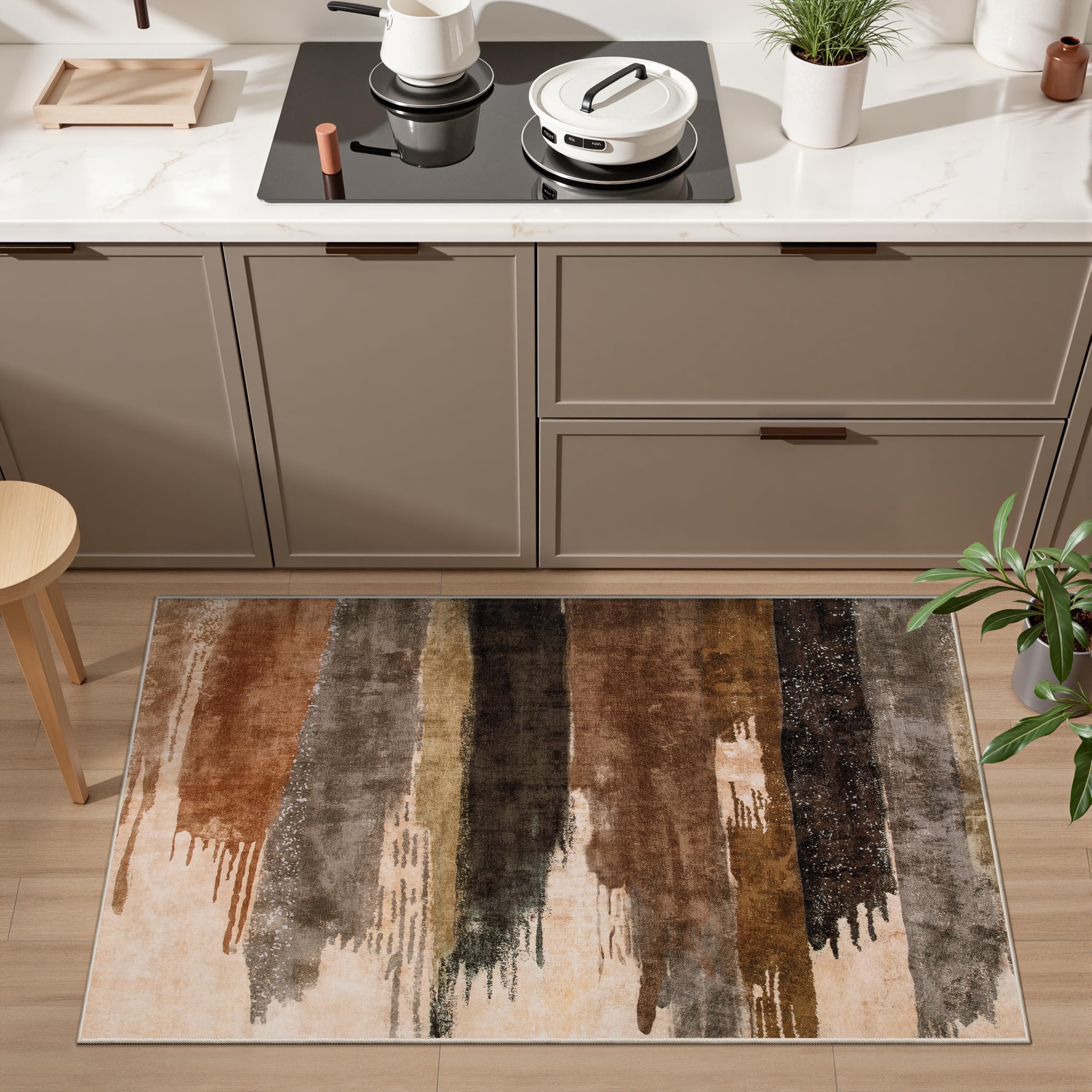 Ciicool Modern Abstract Area Rug, 2x3 Blue White Washable Small Entryway Rugs, Low Pile Non-Slip Kitchen Rug Thin Throw Rugs Roo