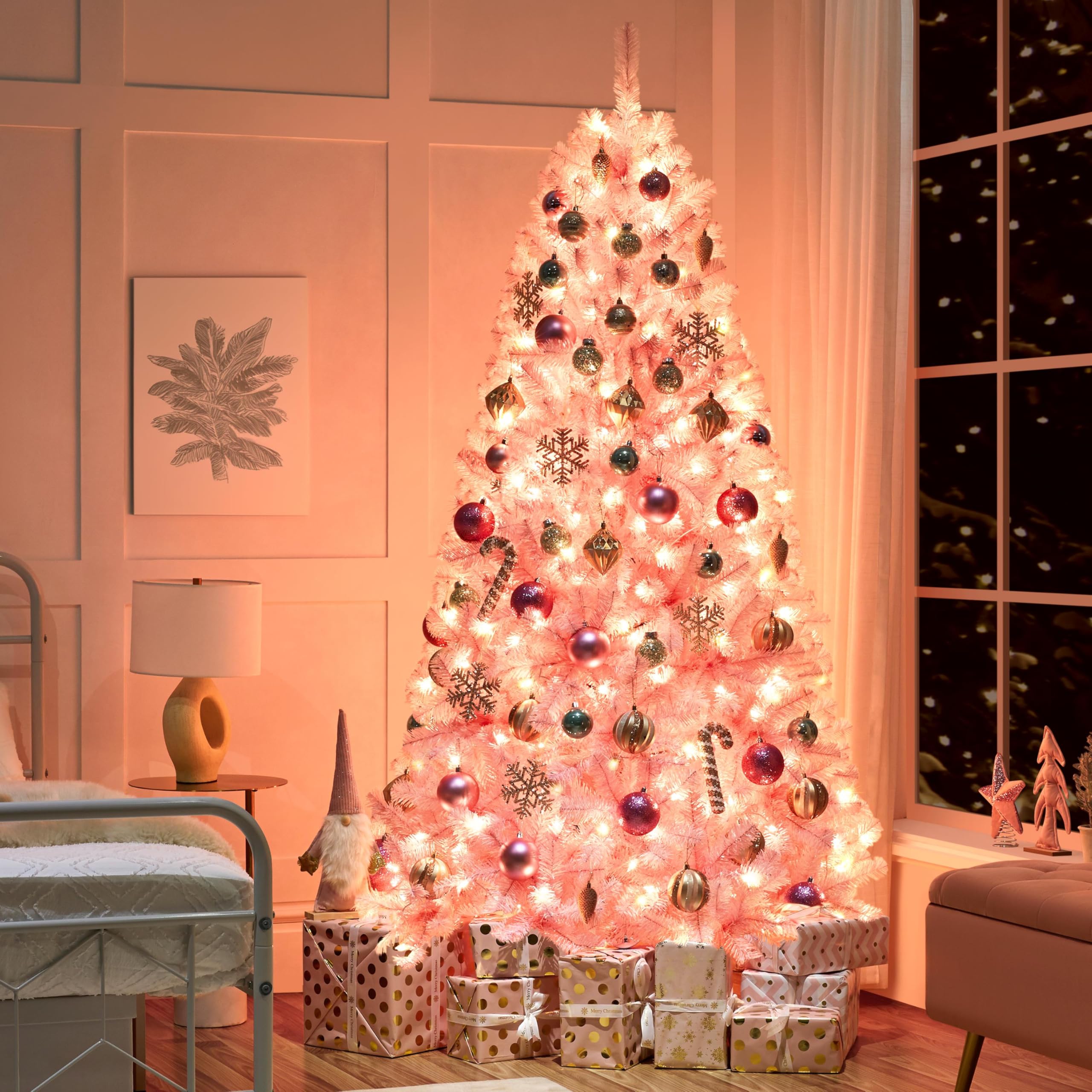 Yaheetech 7.5ft Pre-lit Artificial Hinged Christmas Tree Prelighted Full Holiday Xmas Tree for Home Party Decoration with 550 Wa