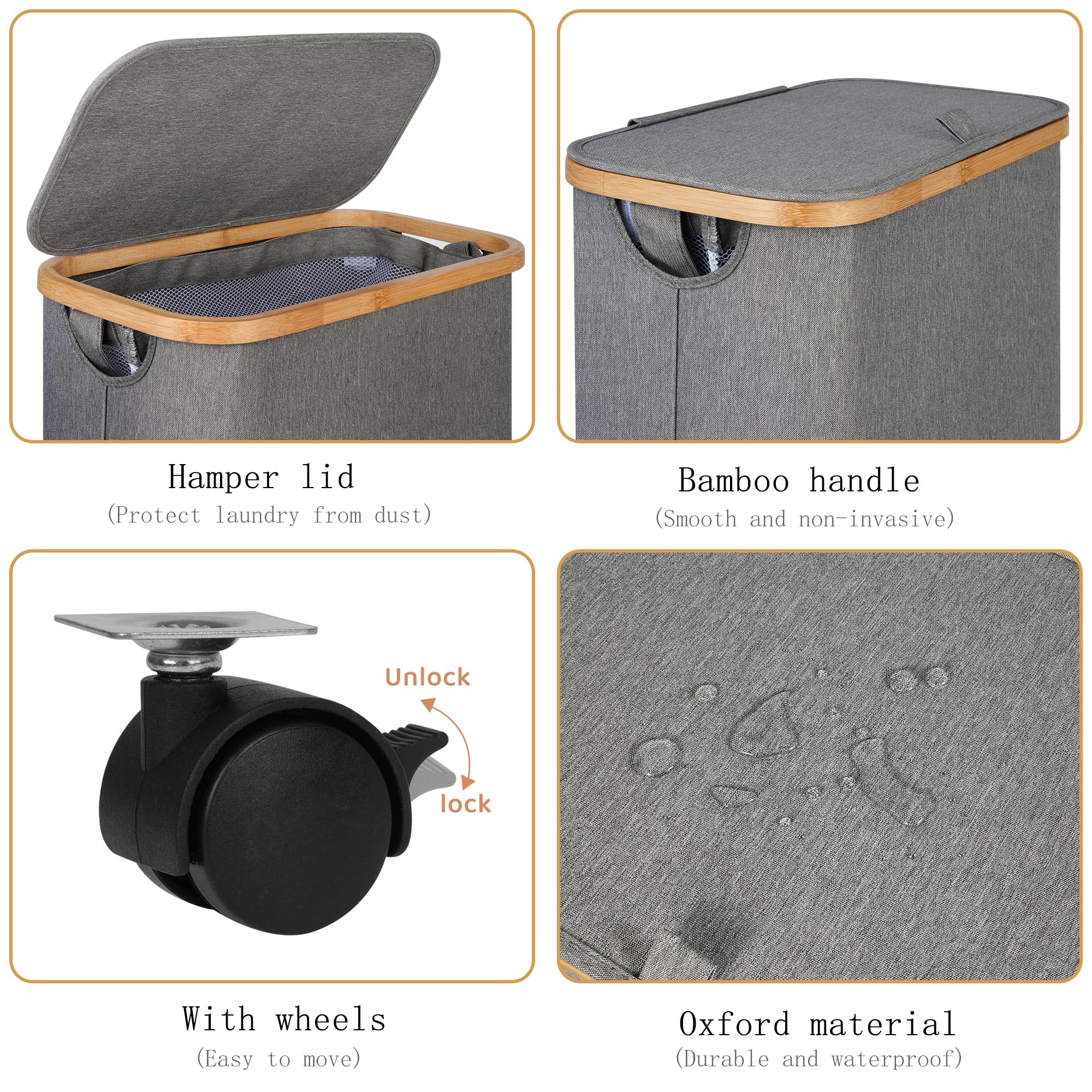 Iegrow Laundry Basket With Wheels (Grey), 110L Mit Rdern, Gray