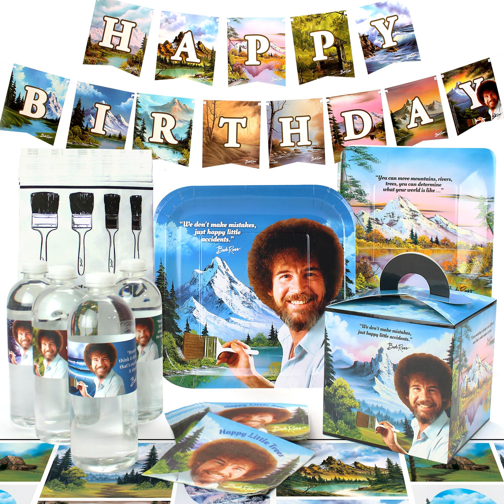 Prime Party Bob Ross Party Supplies (Deluxe) Classic Birthday Party Pack, 82 Piece Set