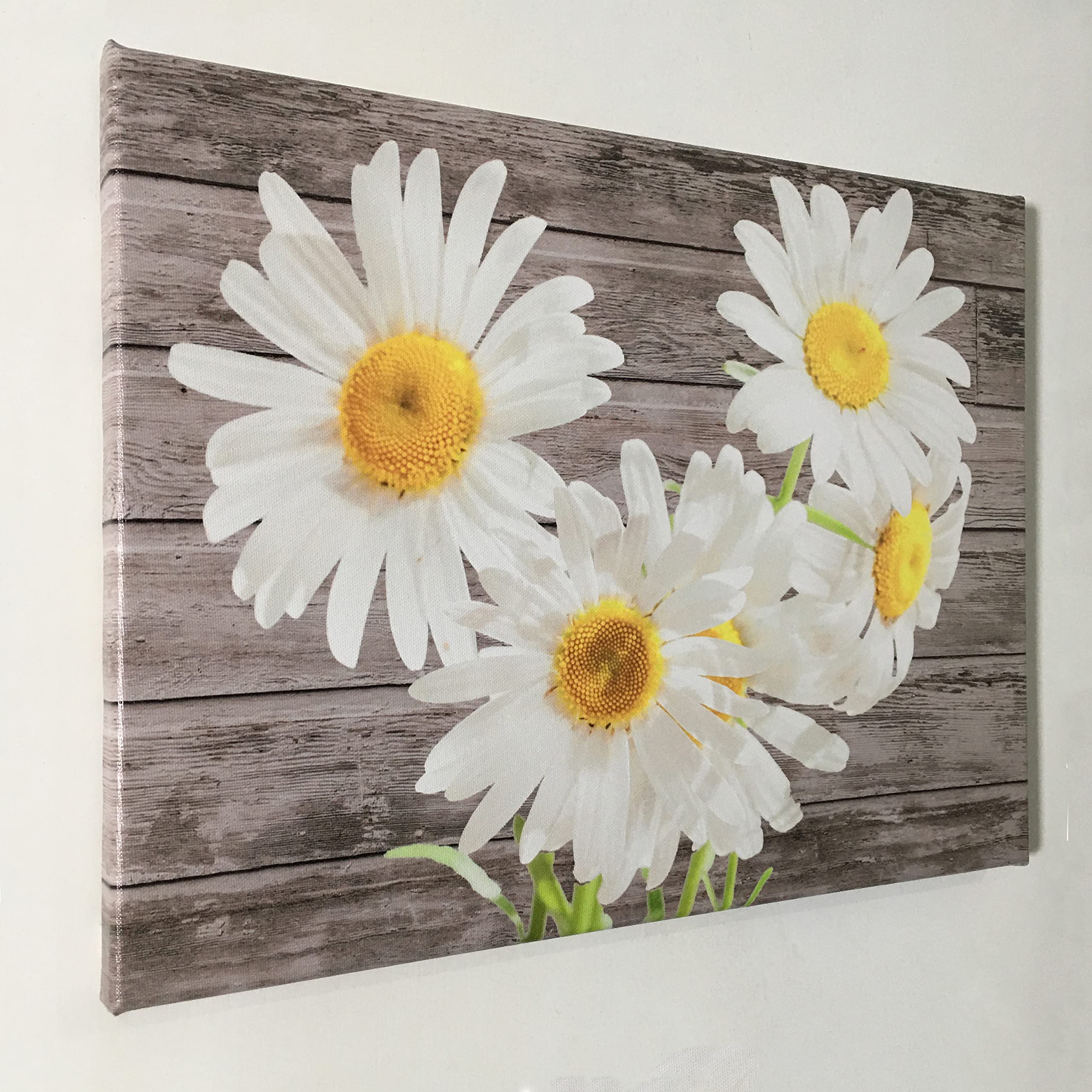 Taomi White Flower Rustic Wall Decor Poster Artwork Canvas Print Bedroom Wall Art Yellow Daisy Floral Greyscale Wooden Grain Pic
