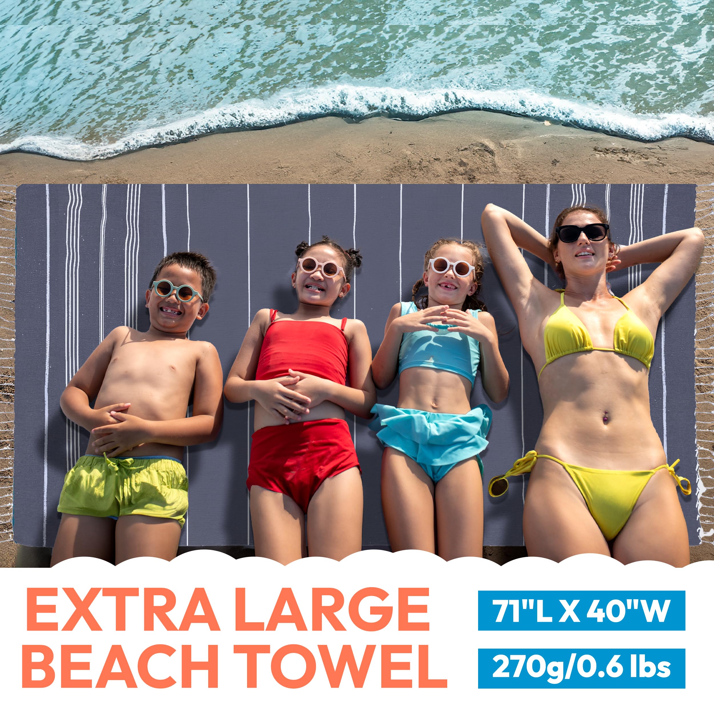 Lifensteo Turkish Beach Towel - 40X71 Niches Oversized Sand Resistant Prewashed Turkish Towel - 100% Turkish Cotton Quick Drying