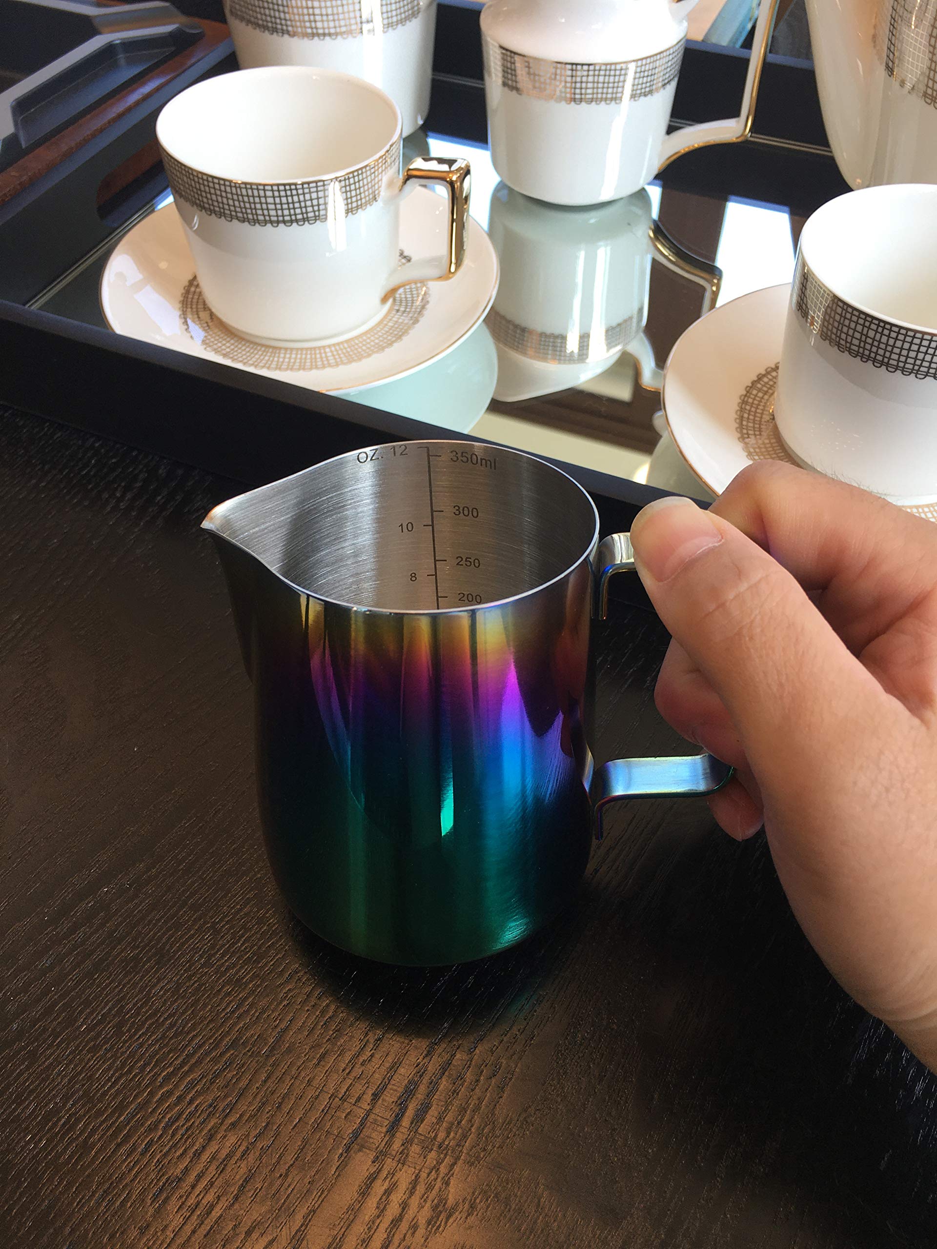 Joytata Milk Frothing Pitcher 12Oz Stainless Steel Pitcher Perfect For Latte Art,Espresso Maker,Cappuccino Maker-18/8 Stainless