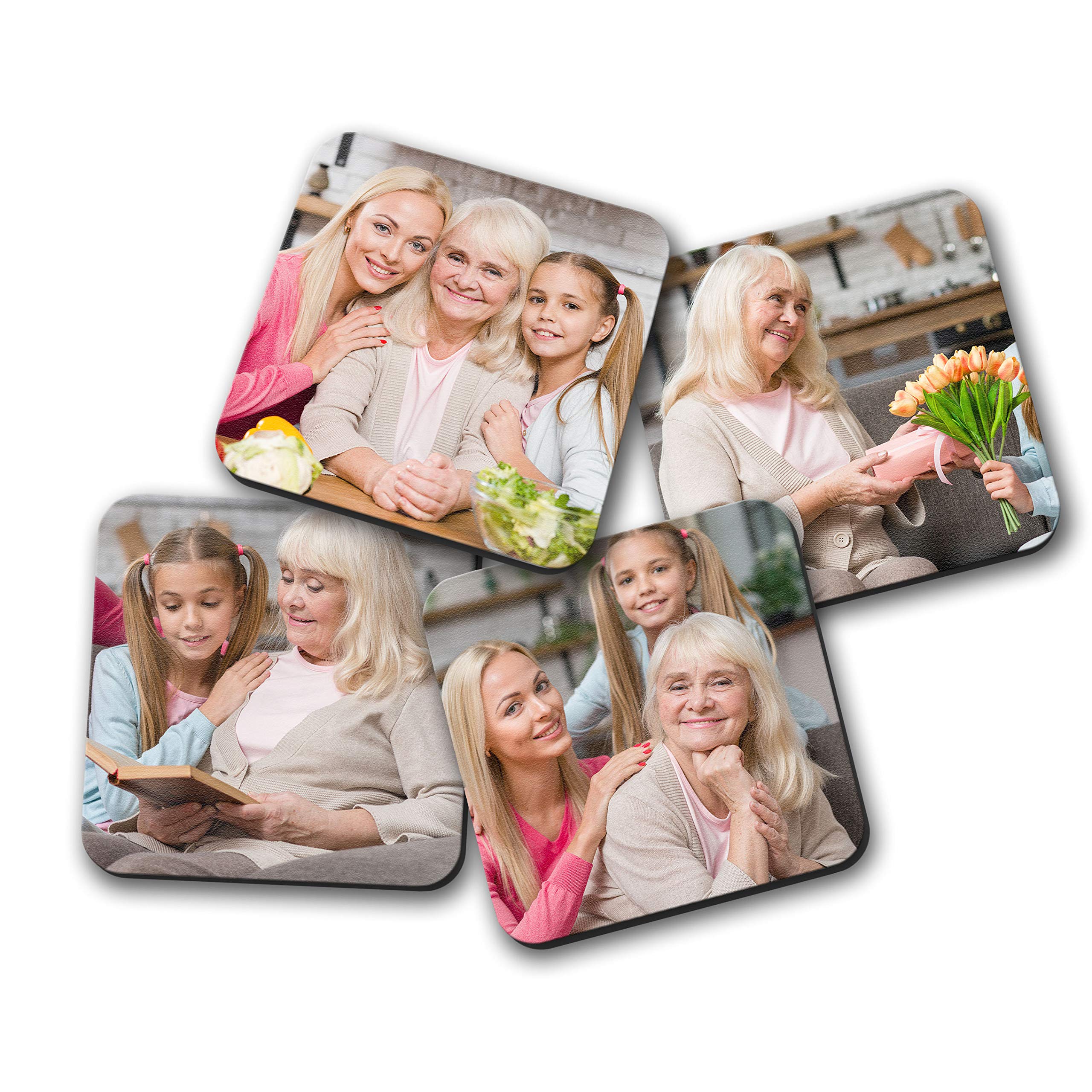 Smile Art Design Upload 4 Images Custom Coaster Print With Your Photos 4 Piece Set Glossy Vibrant Hardboard Personalized Photo C