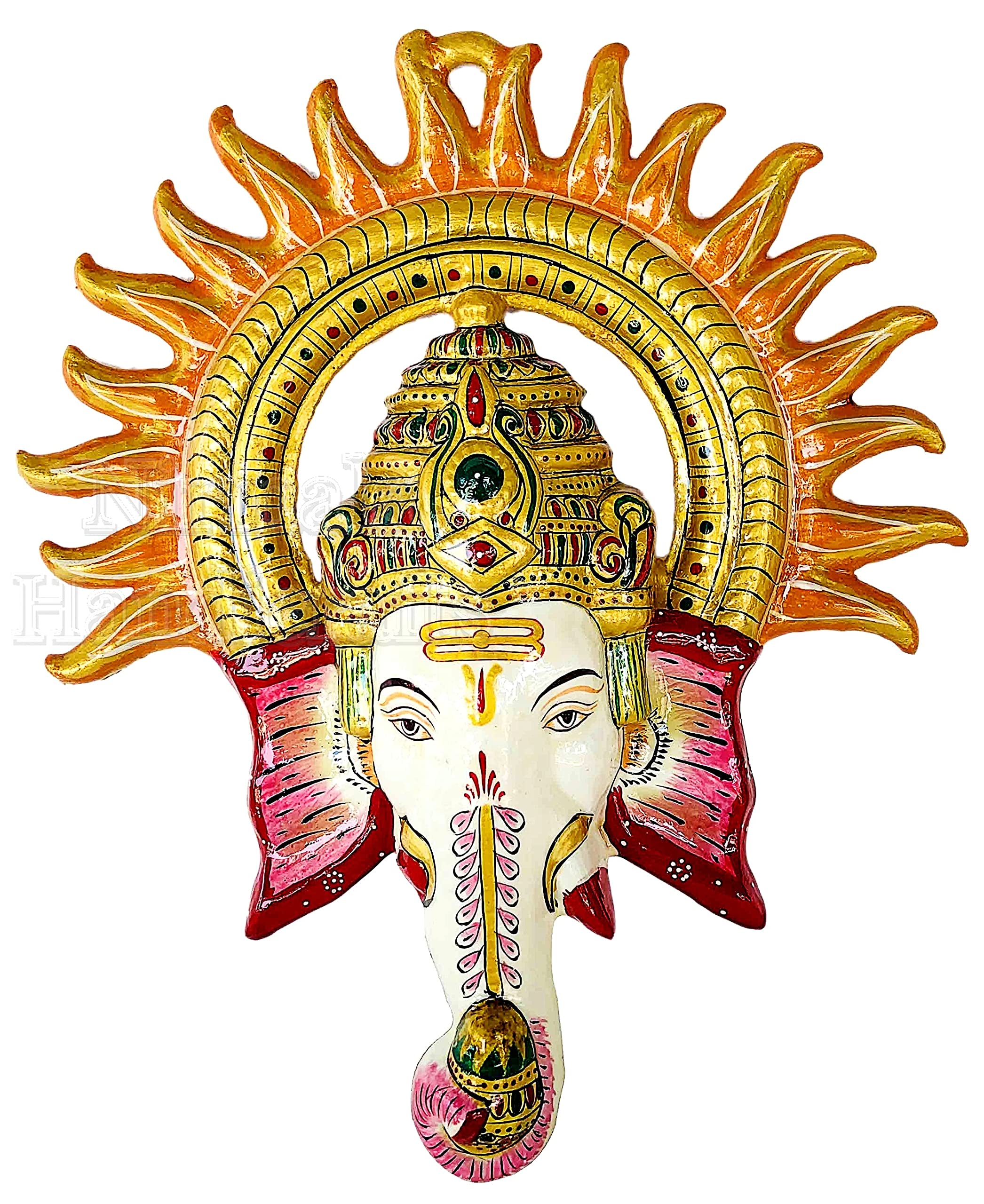 Antiques Nirmala Metal Multicolor Vastu Ganesha Mask With Surya Wall Hanging Religious Wall Decer Puja Room Decor Colorful Decor
